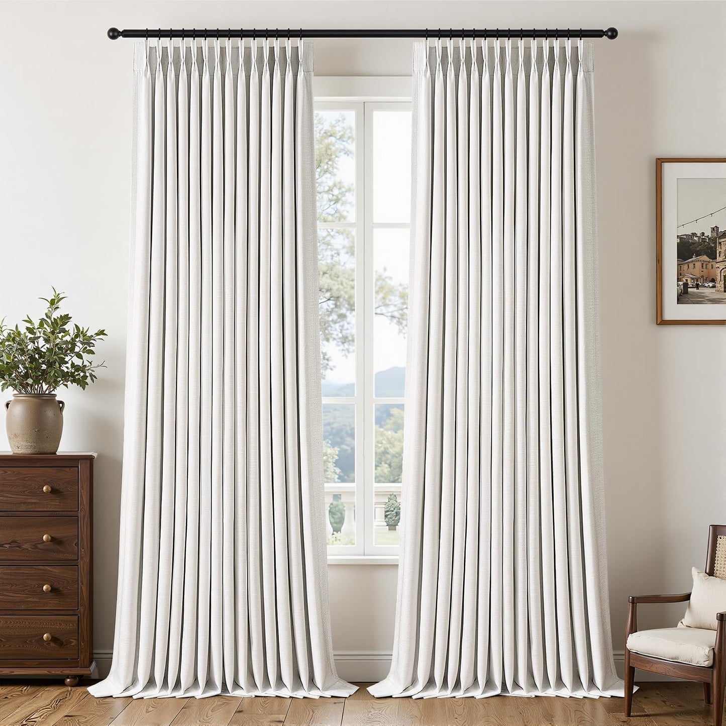 Topfinel 96 Inch Long Pinch Pleated Blackout Curtains for Bedroom Livingroom, Natural Beige Linen Blend 100% Blackout Sliding Door Curtains, Cozy Modern Privacy Protection Curtains,40" W*96" L