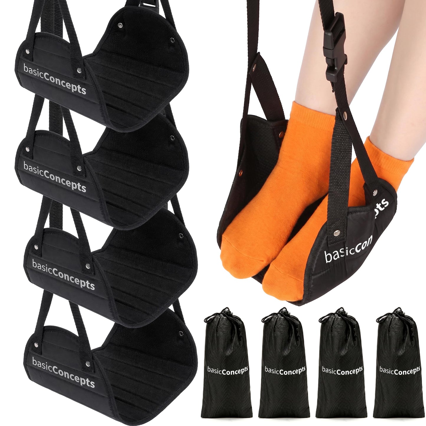 Airplane Footrest (4 Pack), Perfect Foot Hammock for Airplane Travel or Office - Relax Your Feet