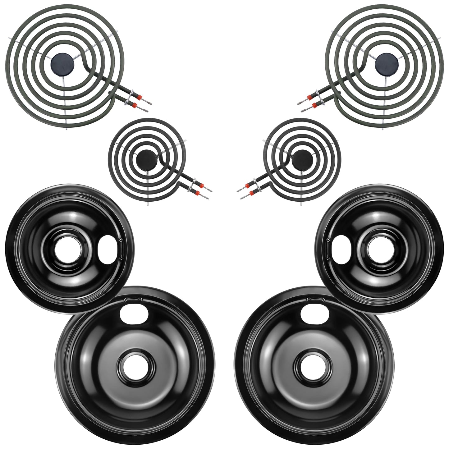 Black Burner Drip Pan Bowls 5304430149(6")5304430150(8") and Electric Stove Burners MP15YA(6") MP21YA(8") Compatible for Frigi-daire Ken-more Cro-sley Tap-pan etc Stove by MIFLUS