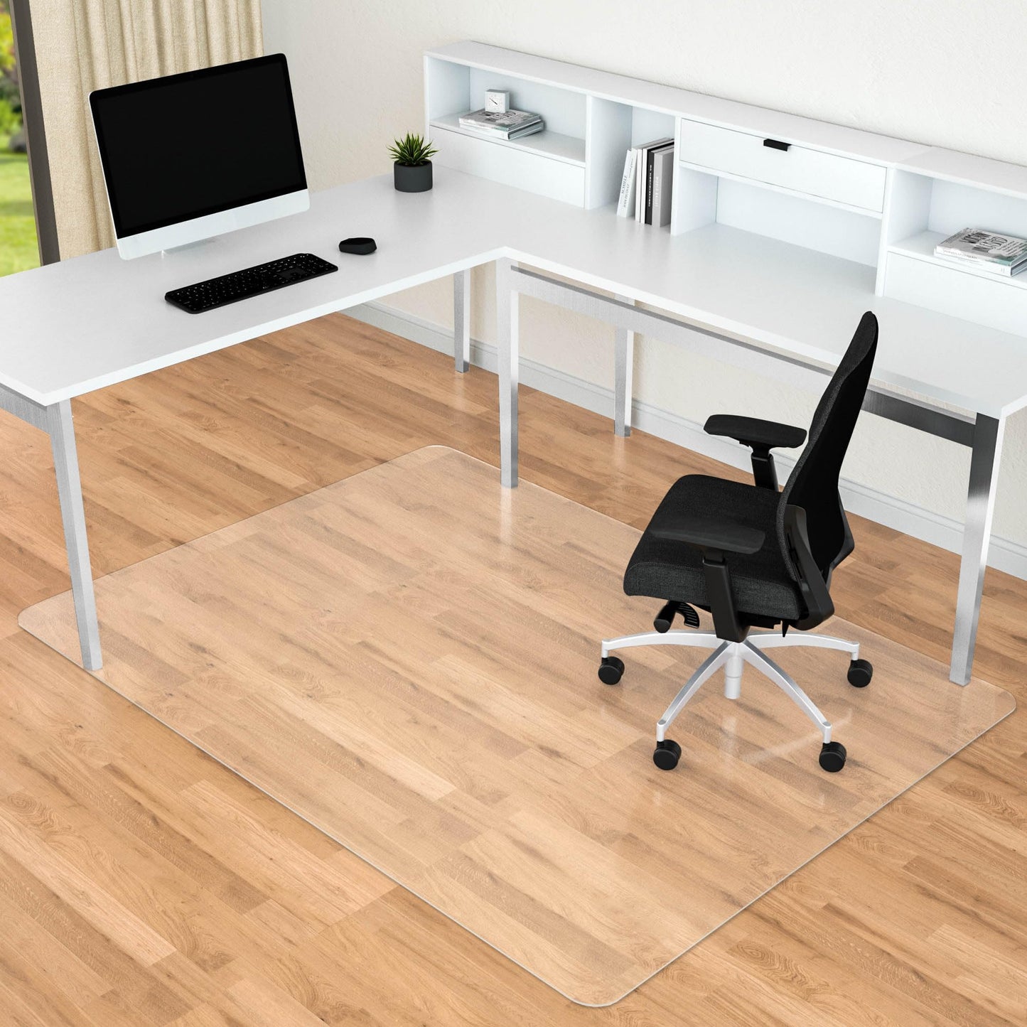 Naturei Office Desk Chair Mat for Hardwood Floors, 53" x 45" Clear Floor Protector Mat Under Desk, Large Anti Slip Plastic Chair Mat, Easy Glide, Rectangular