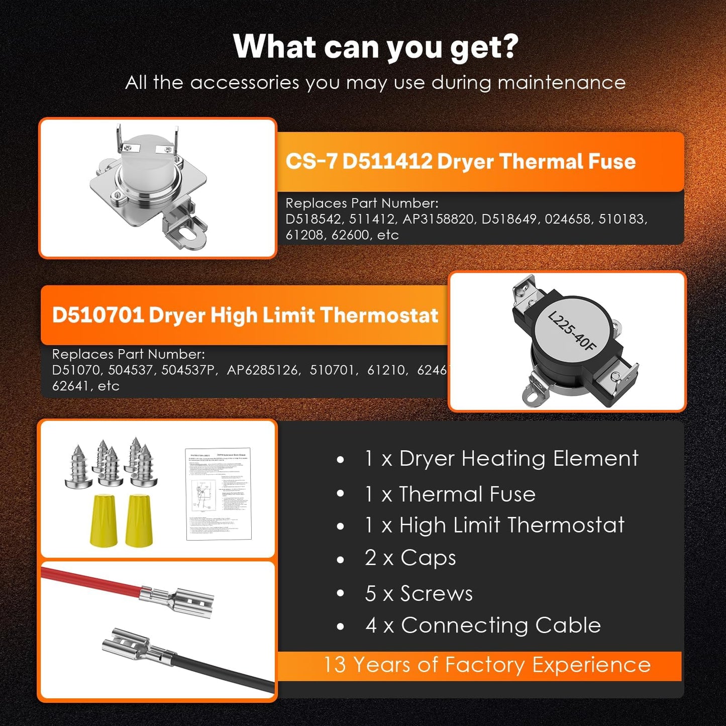 Upgraded ADE3LRGS171TW01 ADE3SRGS175TW01 ADE3SRGS173TW01 ADE4BRGS176TW01 ADE9RYS177TW01 Dryer Heating Element for Speed Queen 503978 964p3 61927 61928 510329 56179 ADE8RGS173TW01 ADE4BRGS177TW01 Parts