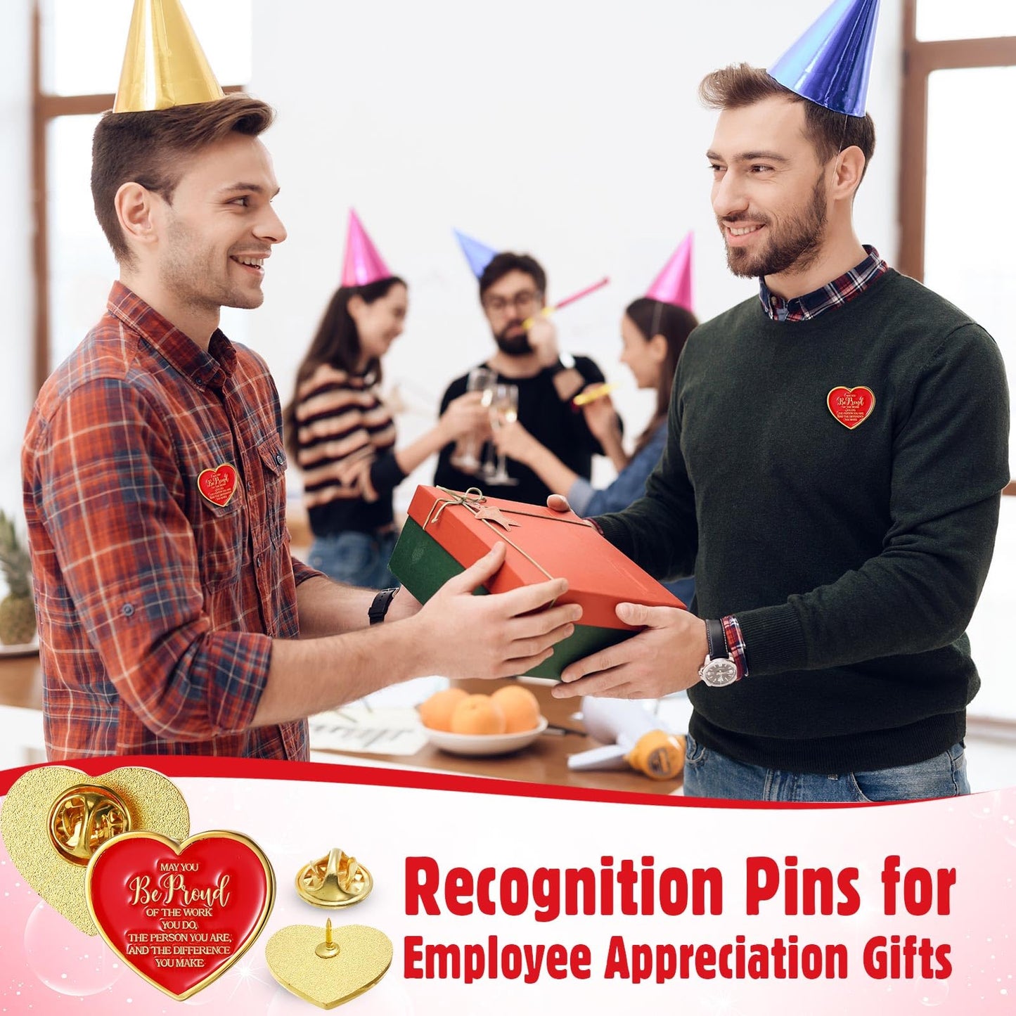 Tondiamo 100 Pcs Employee of The Month Lapel Pins Recognition Heart Pin Bulk Teacher Nurse Appreciation Award Gifts Performance Reward Gift for Staff Coworker Volunteer Team Retirement Valentine's Day