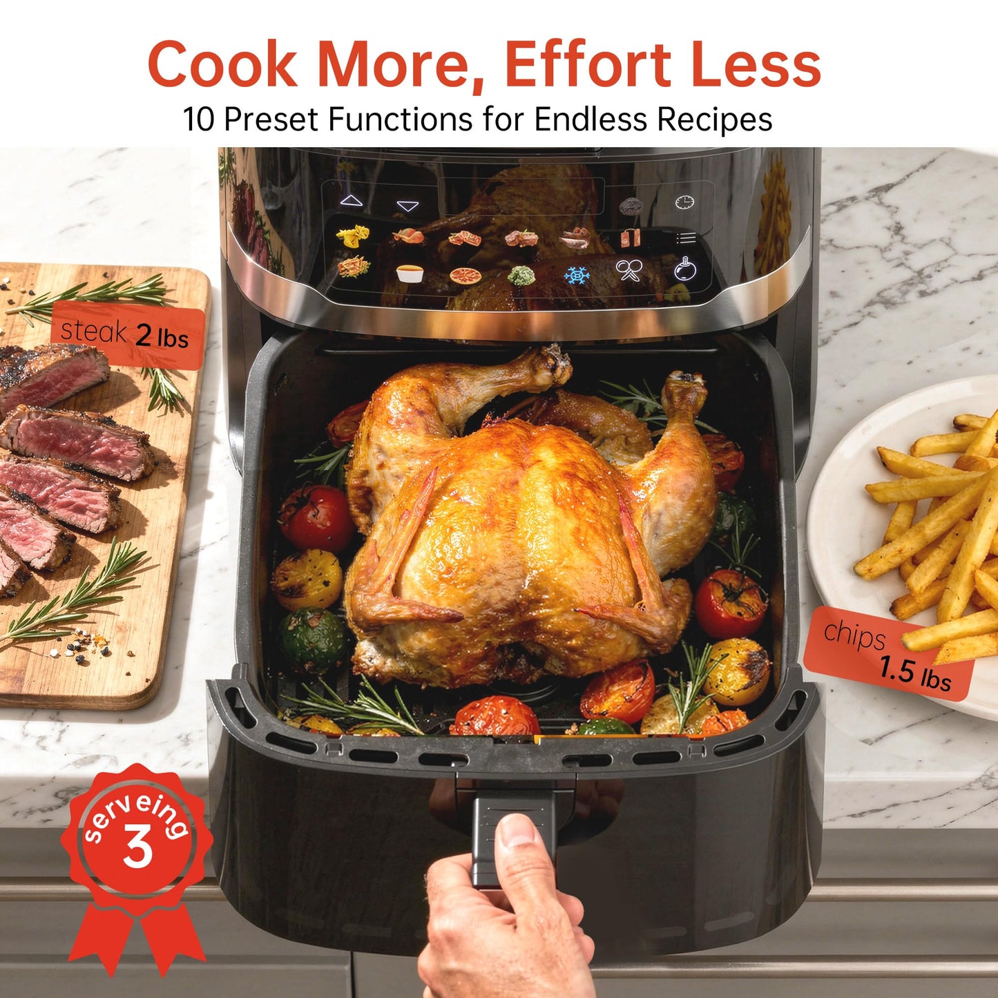 VUSIGN Air Fryer 6.8QT, 10-in-1 Functions Airfryer with Visible Window, 400°F Fast Heating & Adjustable Bottom Heater for Crispier Results, Nonstick & Dishwasher-Safe Basket, 1700W, Black