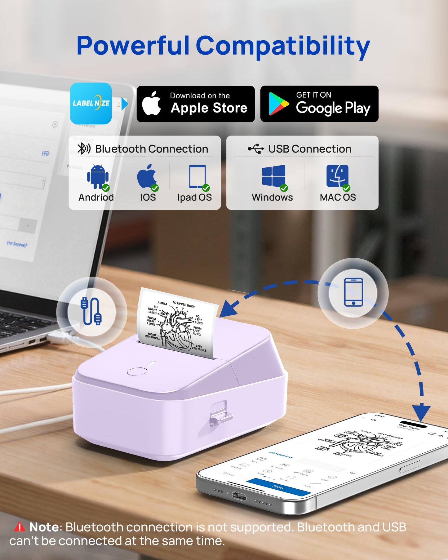 ETIKEZ PM260 Label Maker Machine with Tape, 2 Inch Label Tape Maker Bluetooth Label Printer, Inkless Portable Label Maker for Home, Kitchen, School, Office Organization, Purple