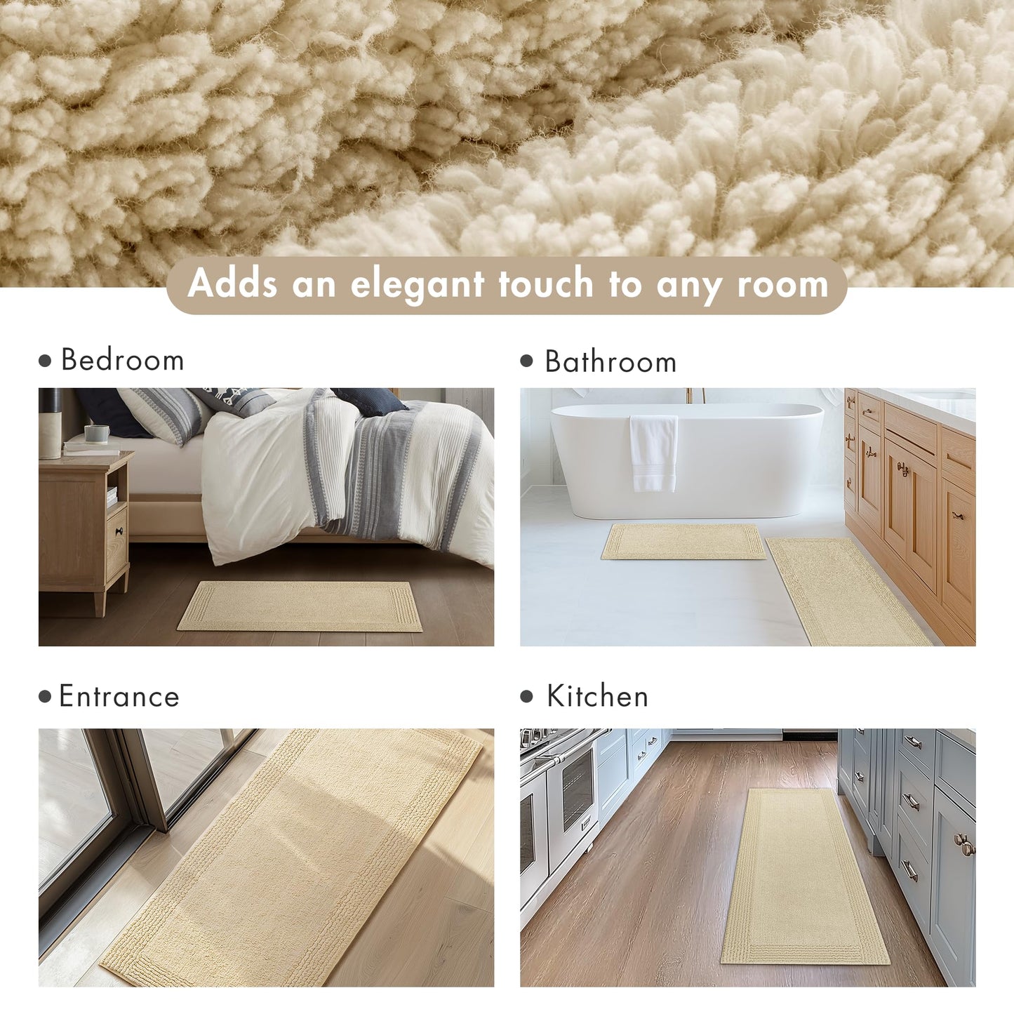 Madison Park Splendor Reversible 100% Cotton Tufted Bathroom Rug-3000 GSM Hotel Quality Luxurious Plush Medium Pile Bath Mat Absorbent, Quick Dry, Shower Room Décor, 24x60 Natural