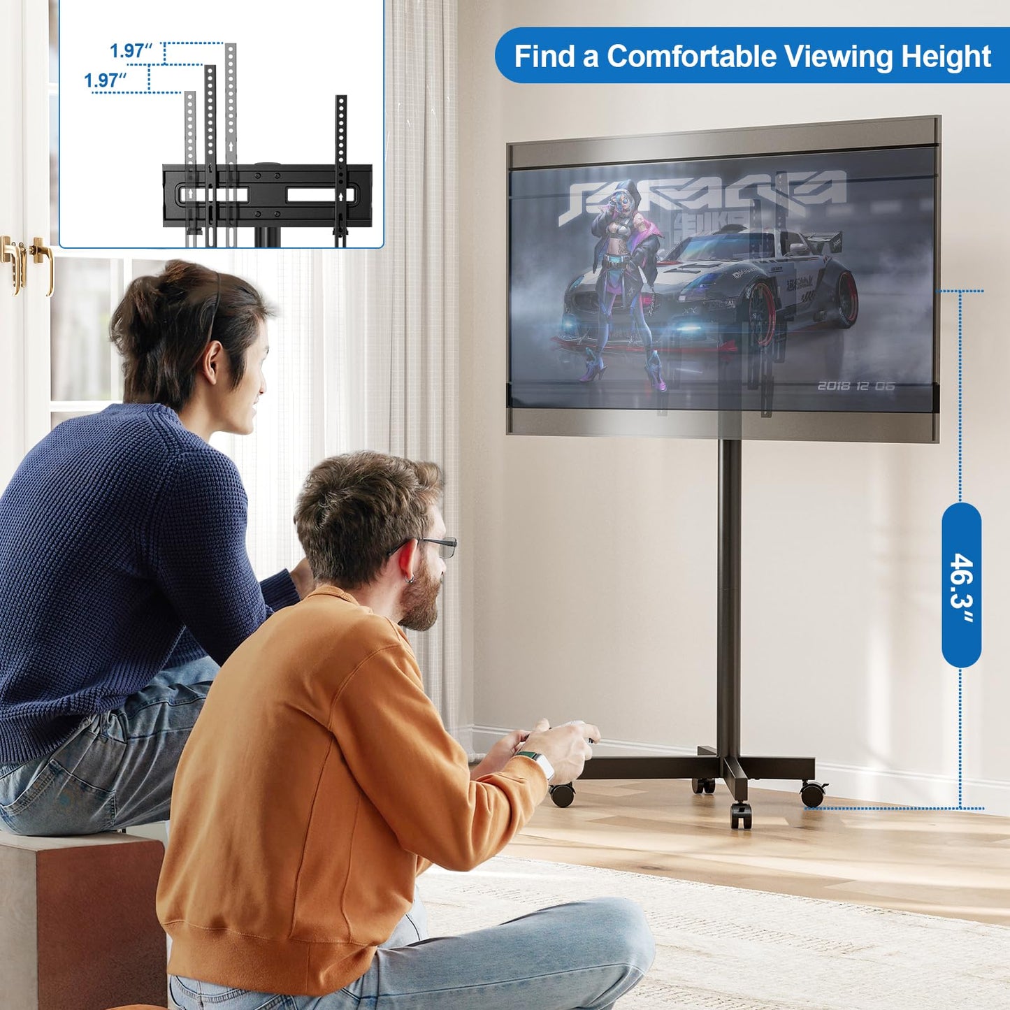 HOLMAXD Mobile TV Cart Rolling TV Stand for 23-65 Inch LCD LED OLED 4K Smart TVs up to 110lbs, Height Adjustable Portable AV Cart with Wheels and Tilt Mount, Outdoor TV Stand Mount, Max VESA 400x400mm