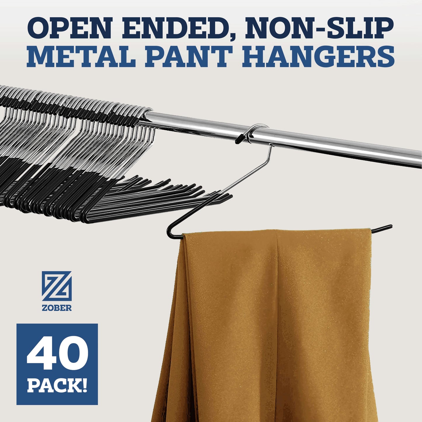 Zober Pants Hangers Non Slip - Open Ended Pants and Jean Hangers for Closet - Space Saving Clothes Hanger - Strong, Durable, Metal Pant Hangers (Black)