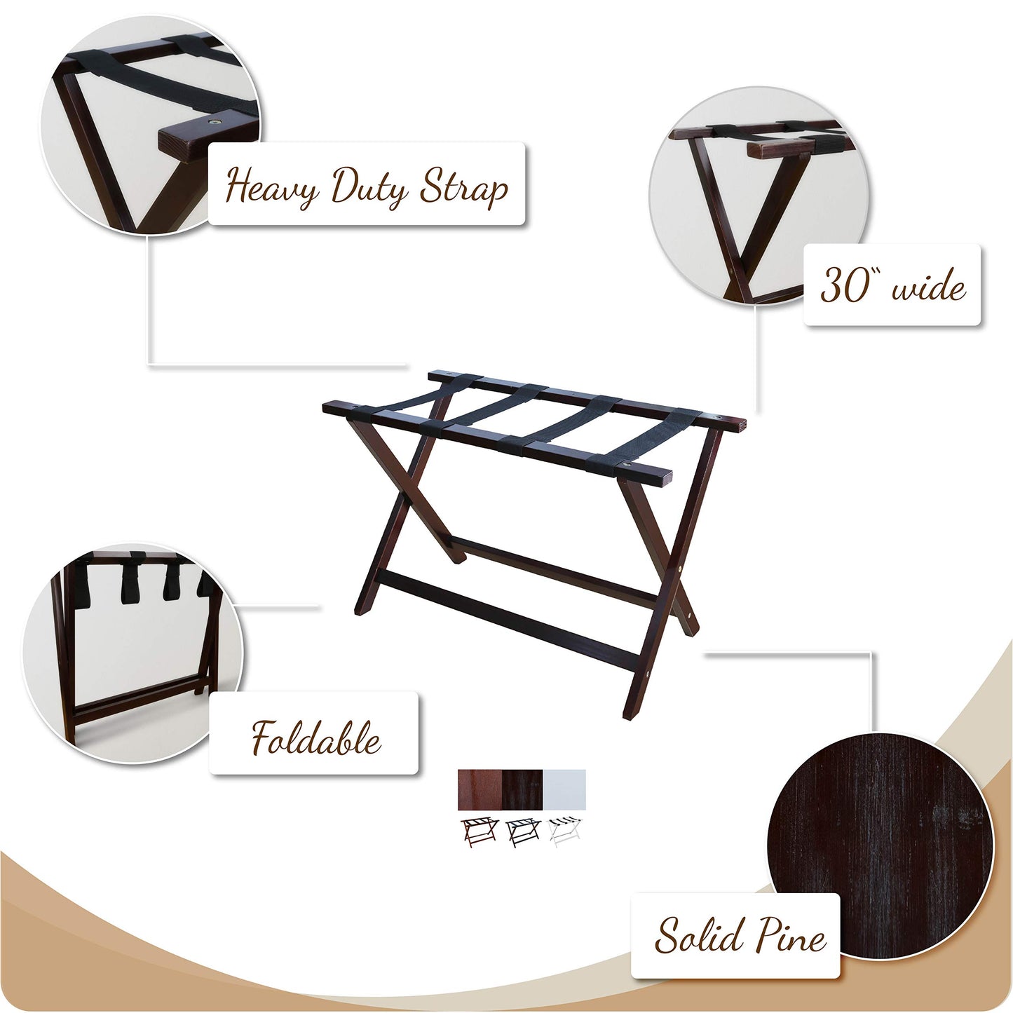 Casual Home Heavy Duty 30" Extra-Wide Luggage Rack, solid wood
