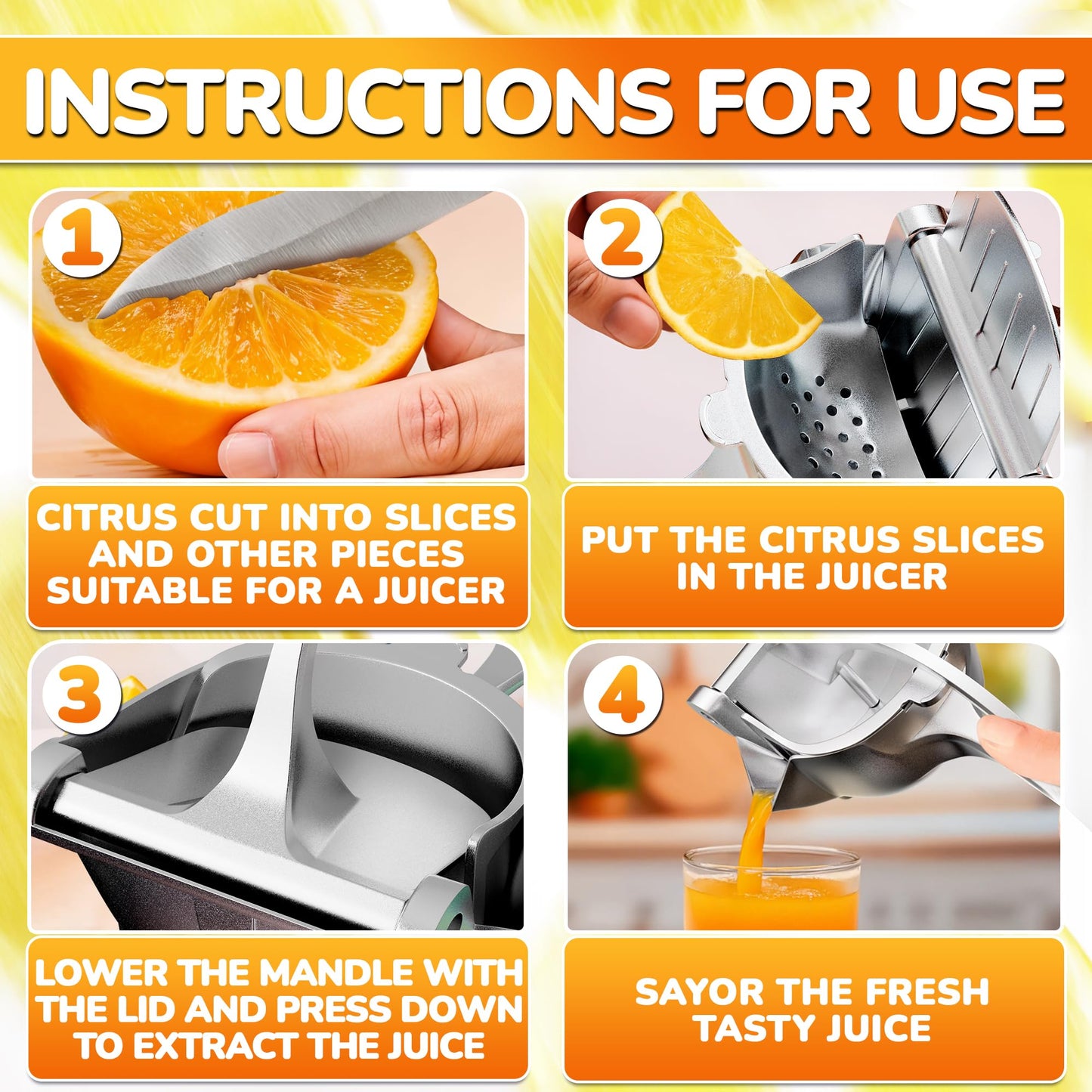 Manual Juicer Hand Press with Ergonomic Heavy Duty Handle - Pour Spout for Mess-Free Pouring, Aluminum Alloy Hand Juicer Squeezer | 0.6 L Capacity - Juice Press for Lemon, Orange, Lime, & Grapefruit