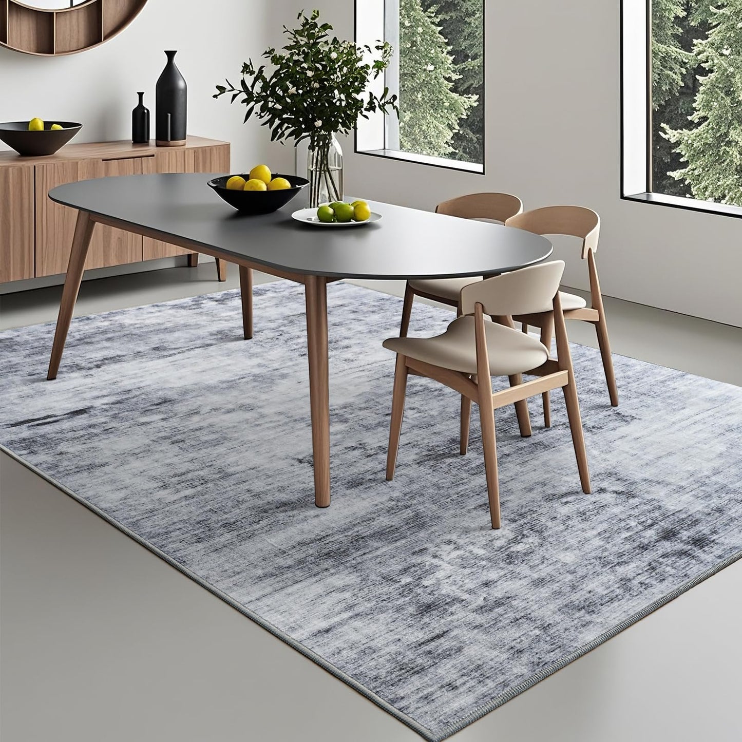 Toneed Abstract Area Rug Modern Washable Rug Soft Non Slip Rug Low Pile for Bedroom Living Room Dining Room Grey 4x6 Feet