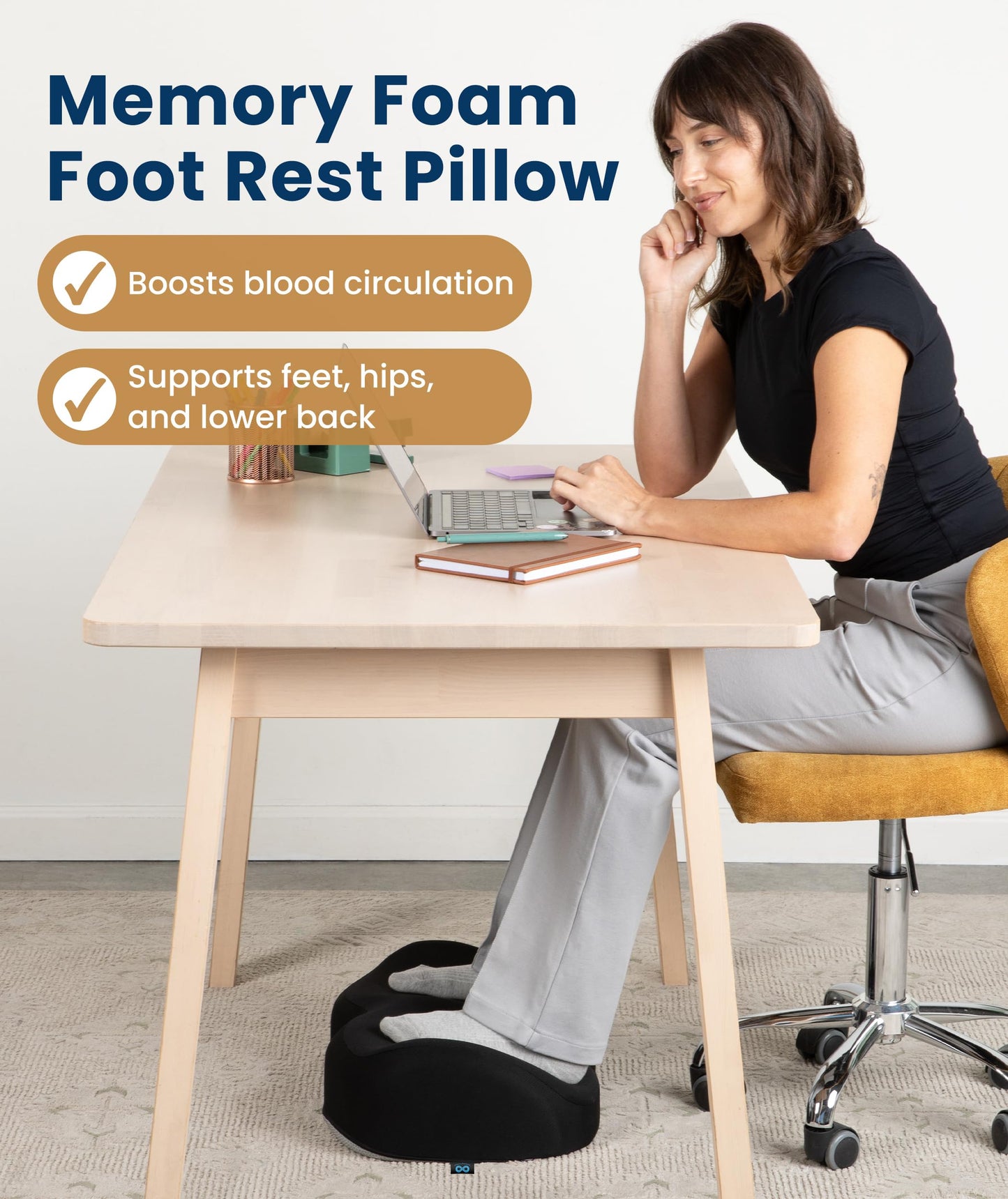 Everlasting Comfort Foot Rest for Under Desk at Work - Memory Foam Office Foot Stool & Under Desk Footrest Leg Elevation Pillow for Gaming & Home Office, Supports Posture