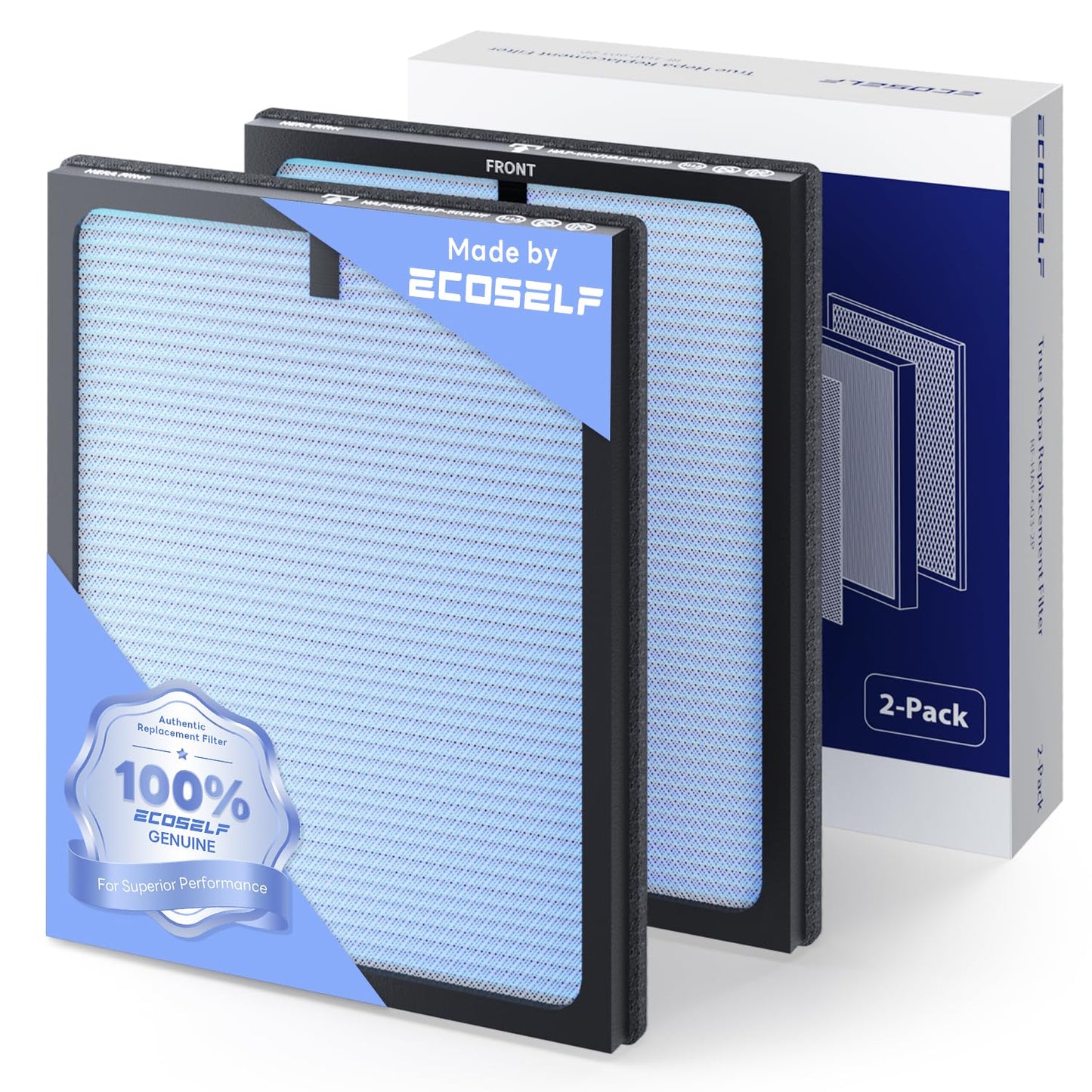 Genuine ECOSELF HAP603 Air Purifier Replacement Filter, 3-in-1 H13 True High-Efficiency Activated Carbon Filter, 2 Pack, Blue, Official, HAP603 & HAP603WF