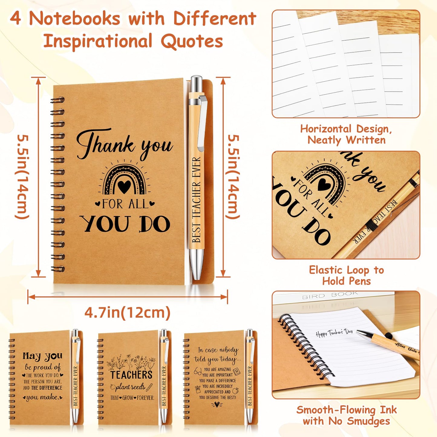 WenmthG 20Pcs Teacher Appreciation Gifts Bulk for Women - Thank You Teachers Gifts with Cosmetic Bags Notebooks Pens Bracelets Thank You Cards for Graduation Teacher’s Day End of Year Easter Birthday