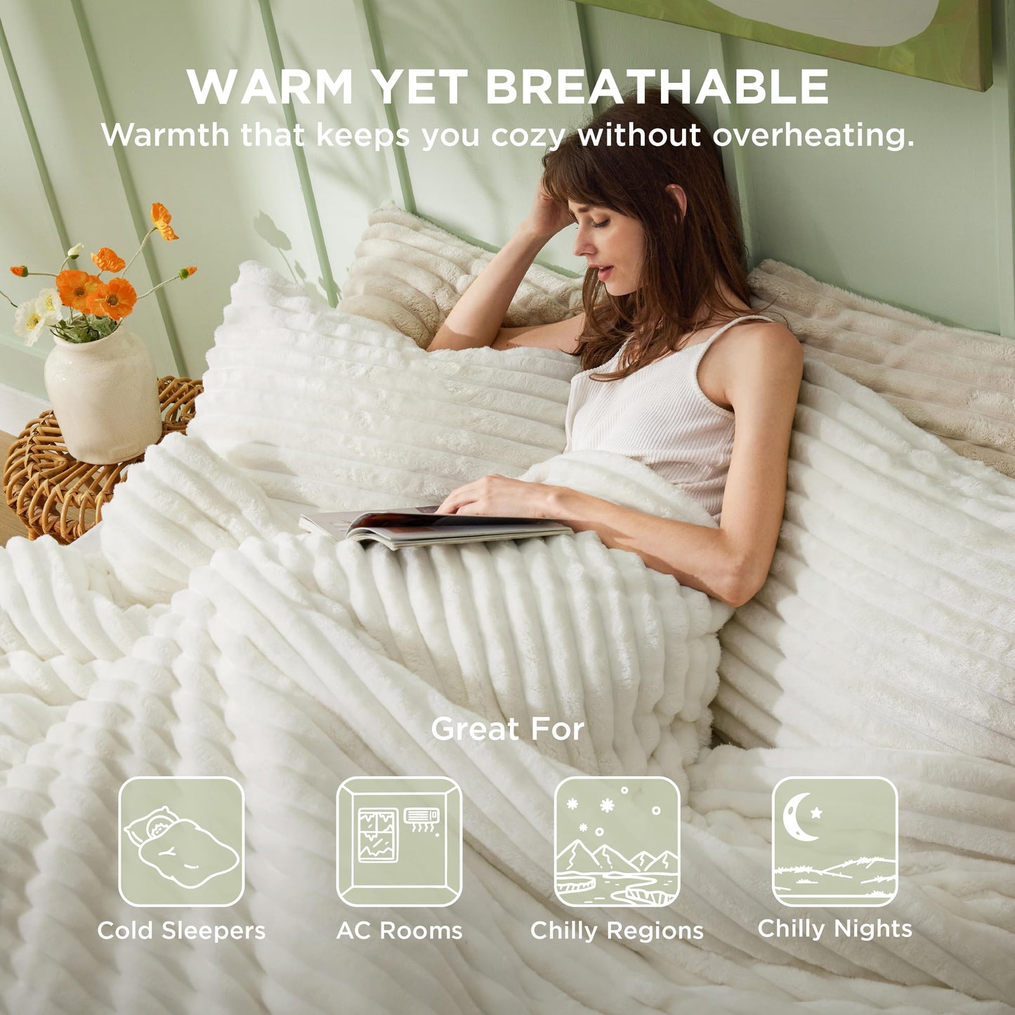 Bedsure Full Size Comforter Sets - GentleSoft™ 3 Pieces Double-Side Fleece Fluffy White Comforter Set, Cozy Striped Room Decor Aesthetic, Luxury Full Size Bedding, 2 Pillowcases, 82x86 Inches