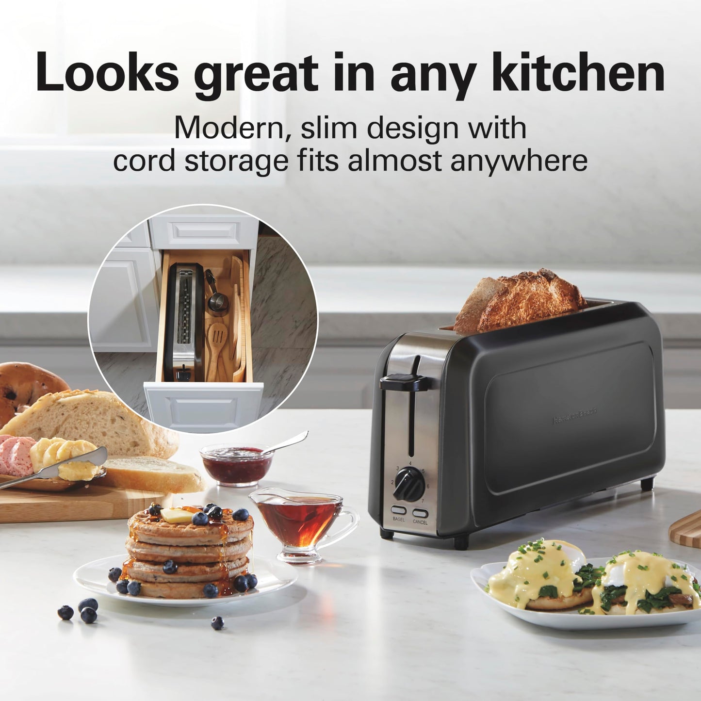 Hamilton Beach Extra Wide Long Slot 2 Slice Toaster, Browning Control With 7 Shades, Bagel Function, Cancel Button & Auto Shutoff, Modern Slim Design Fits Any Space, Black (22989)