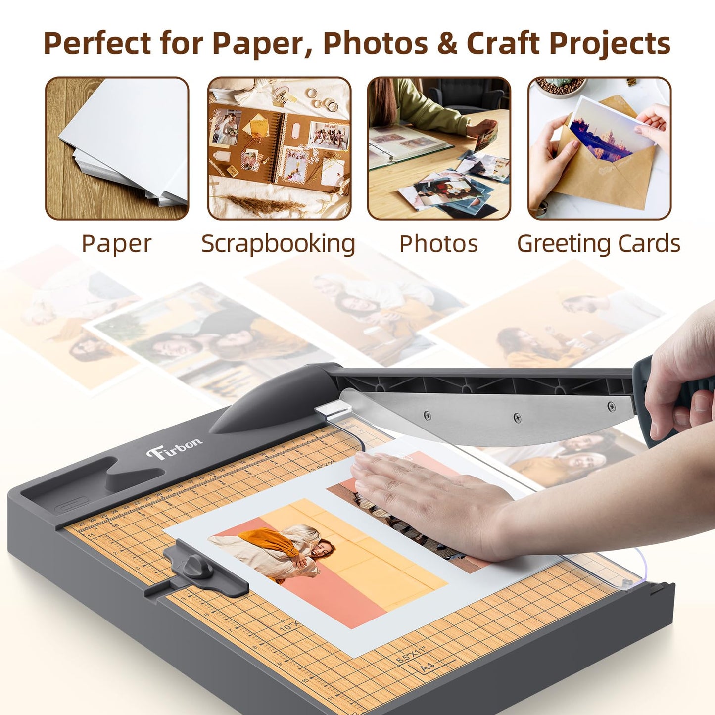 Firbon 12-Inch Wood Base Guillotine Paper Cutter, Heavy Duty 30-Sheet Capacity Precision Paper Trimmer for Cardstock, Photos, A4 Paper, Office & Classroom