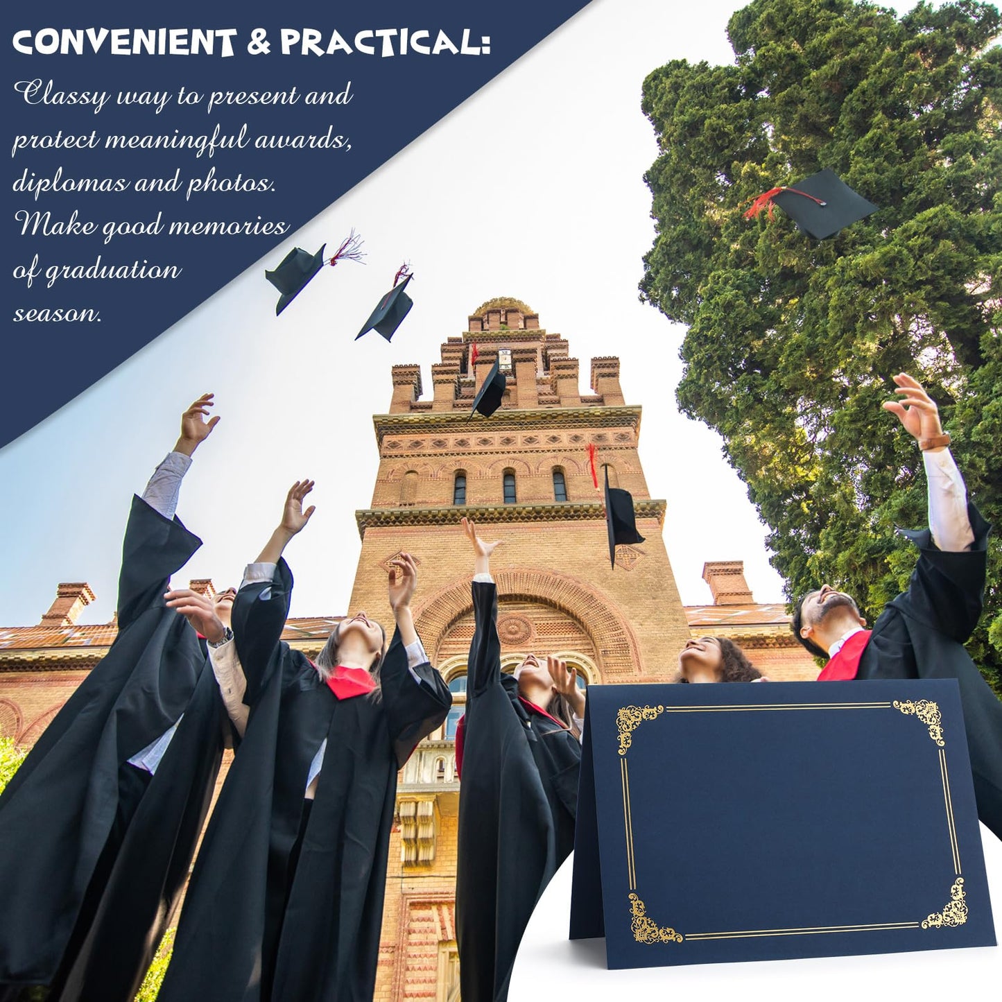 Fainne 120 Pack Certificate Holders Bulk, Diploma Covers Gold Foil Border, Document Covers for Letter Size 8.5x11 Award Certificates, Cardstock, Document Papers, Paper Card Stock (Navy Blue)