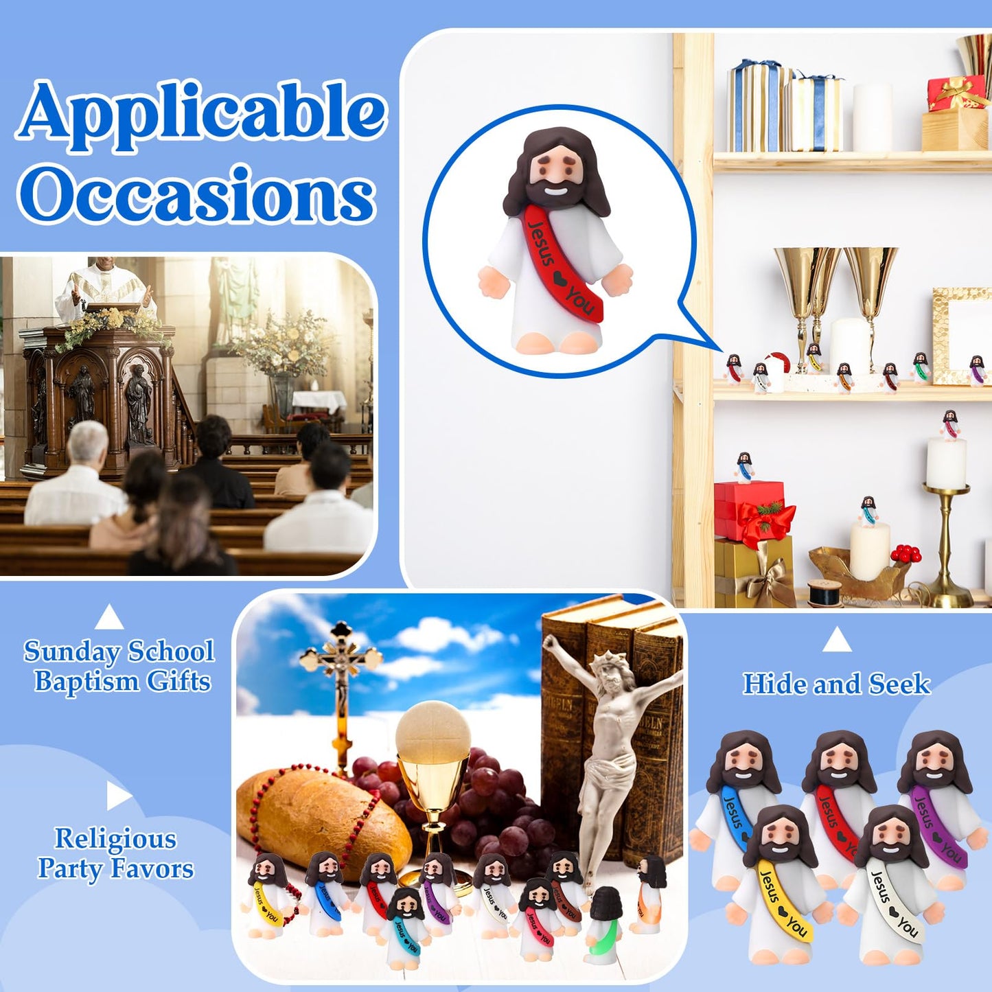 Bememo 100 Pcs Little Jesus Figures Jesus Loves You Original Design Pocket Rubber Little Figures to Hide and Seek Sunday Religious Party Share Easter Gifts(Vibrant Color)