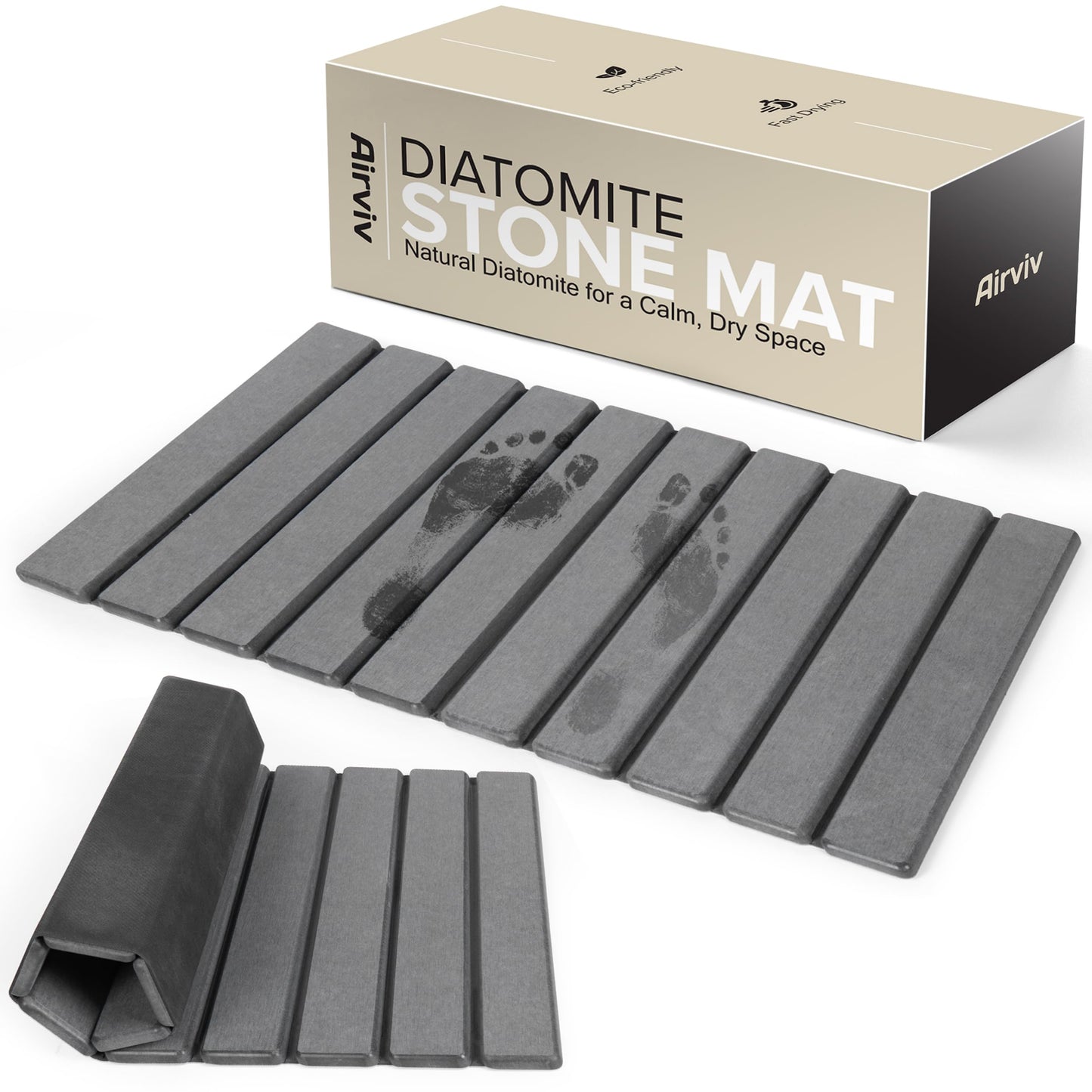 Foldable Stone Bath Mat | 23.6" x 15.4" Diatomaceous Earth Bath Mat with Anti-Slip Rubber Backing | Absorbent Bathroom Mat | Non Slip & Fast Drying Diatomite Stone Mat for Bathroom | Dark Grey