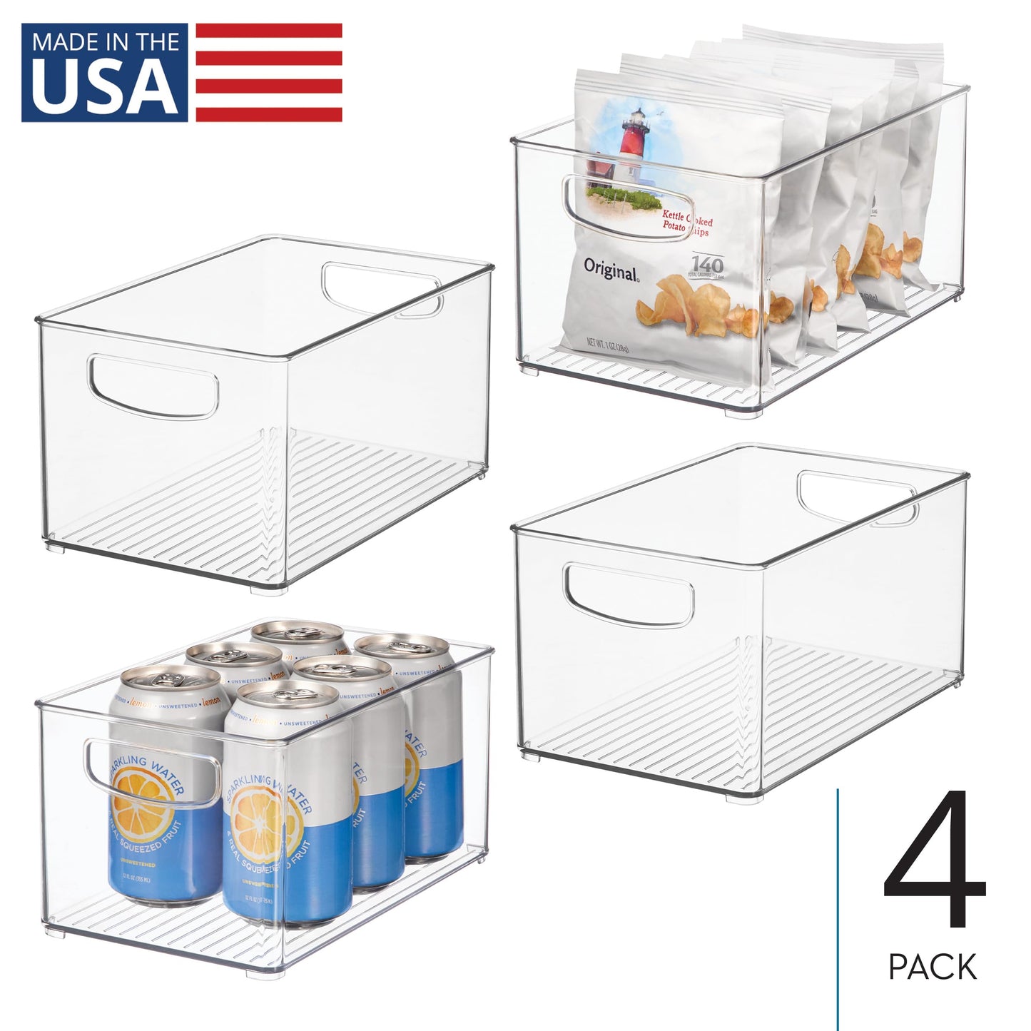 iDesign Stackable Clear Plastic Bin - Kitchen Organizers and Storage for Fridge and Pantry, 4-Pack
