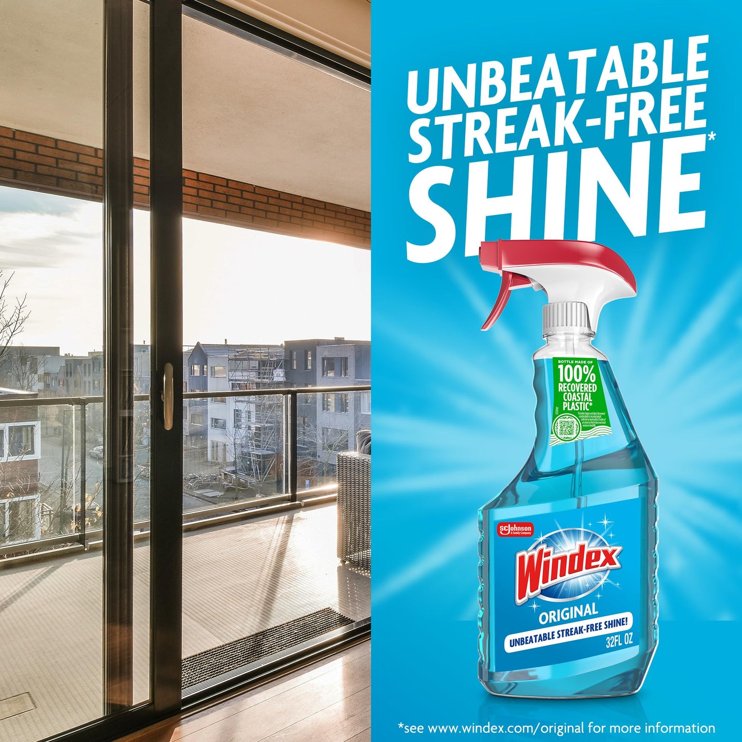 Windex Refill Original Blue Glass and Window Cleaner Bottles + 1 Reusable Spray Trigger, Surface Cleaning Spray, Original Blue Scent, 32 Fl Oz (Pack of 3)