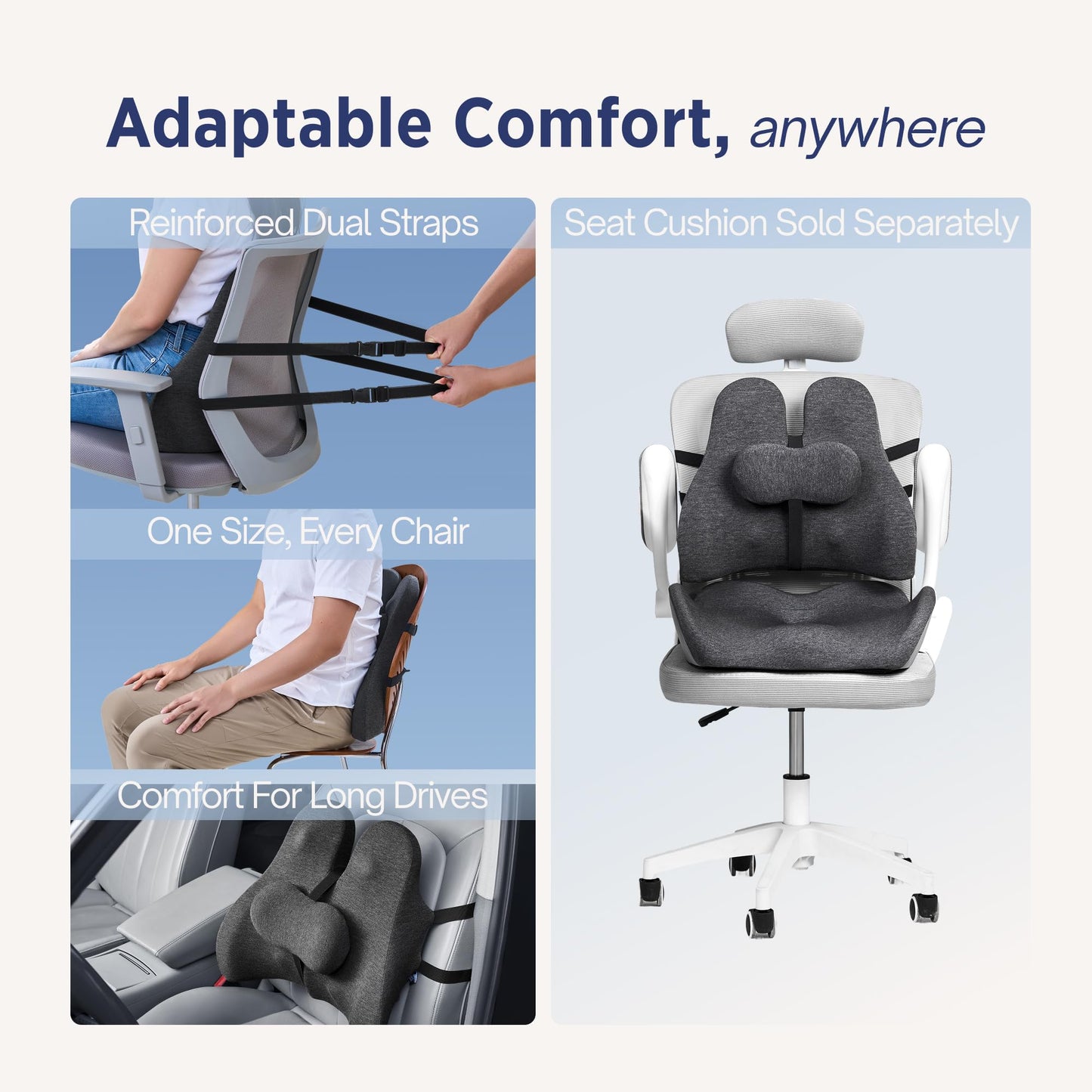 Align Labs Lumbar Support Pillow for Office Chair - Lower Back Pain Relief Cushion with Adjustable SpineAlign™ Bolster, Memory Foam Pillow for Car, Couch, Gaming Seats - Dual Straps, Dark Grey