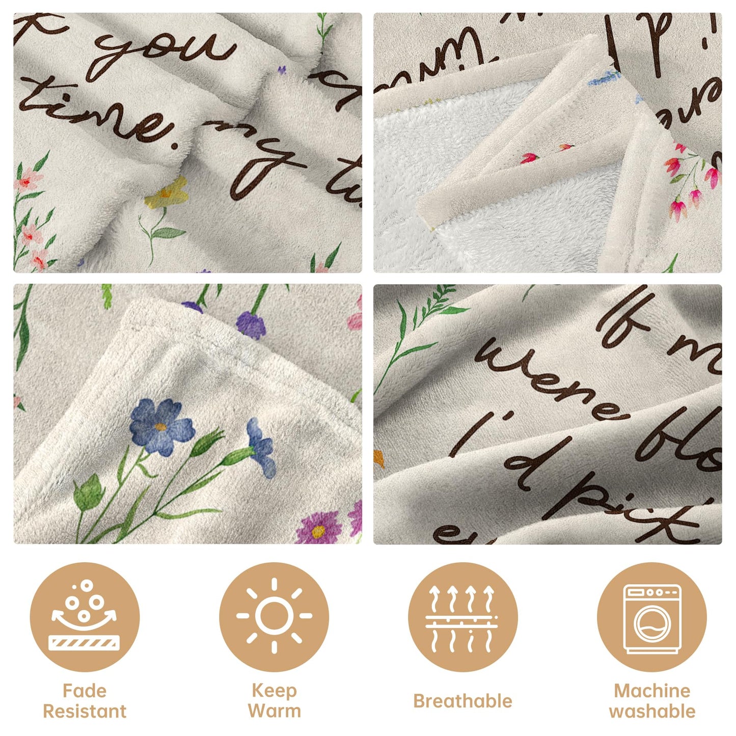 Afterprints Gifts for Mom Blanket, Mom Birthday Gift, Mother Gifts from Daughter Son, Best Mommy Presents, Soft Throw Blankets with Floral Printed 50'' x 60''