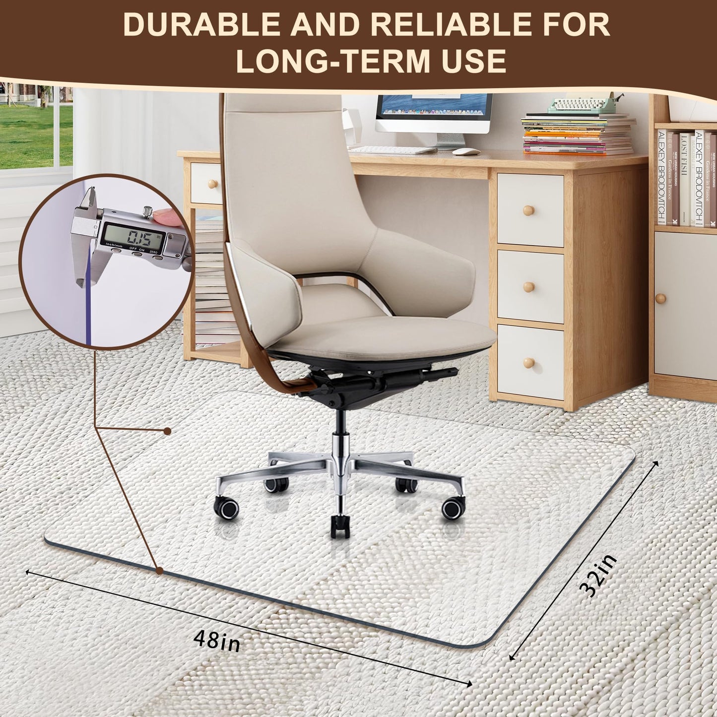 [Upgraded Version] Office Chair Mat for Carpet, 48" x 32" - 0.15" Thick Premium Chair Mats Hard Floor,Odorless, Easy to Clean with 4 Non-Slip Pads for Carpet & Hardwood Floors