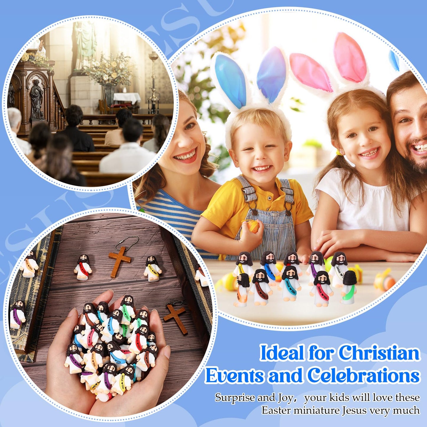 Bememo 100 Pcs Little Jesus Figures Jesus Loves You Original Design Pocket Rubber Little Figures to Hide and Seek Sunday Religious Party Share Easter Gifts(Vibrant Color)