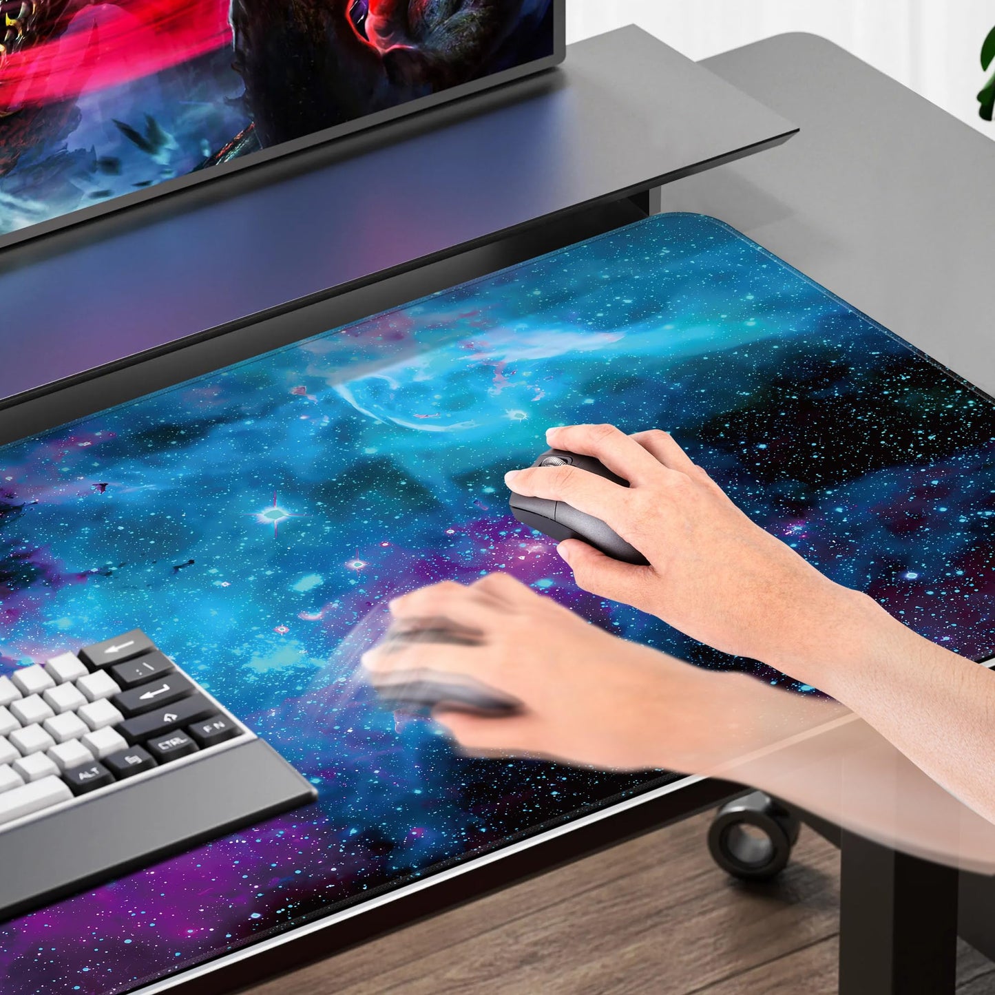 Mydours 63 x 24 inches Gaming Mouse Pad, Extra Large XXL Full Desk Pad, Smooth Fabric & Non-Slip Rubber Mouse Mat, Extended Desk Mat for Gaming, Office and Working (Universe)