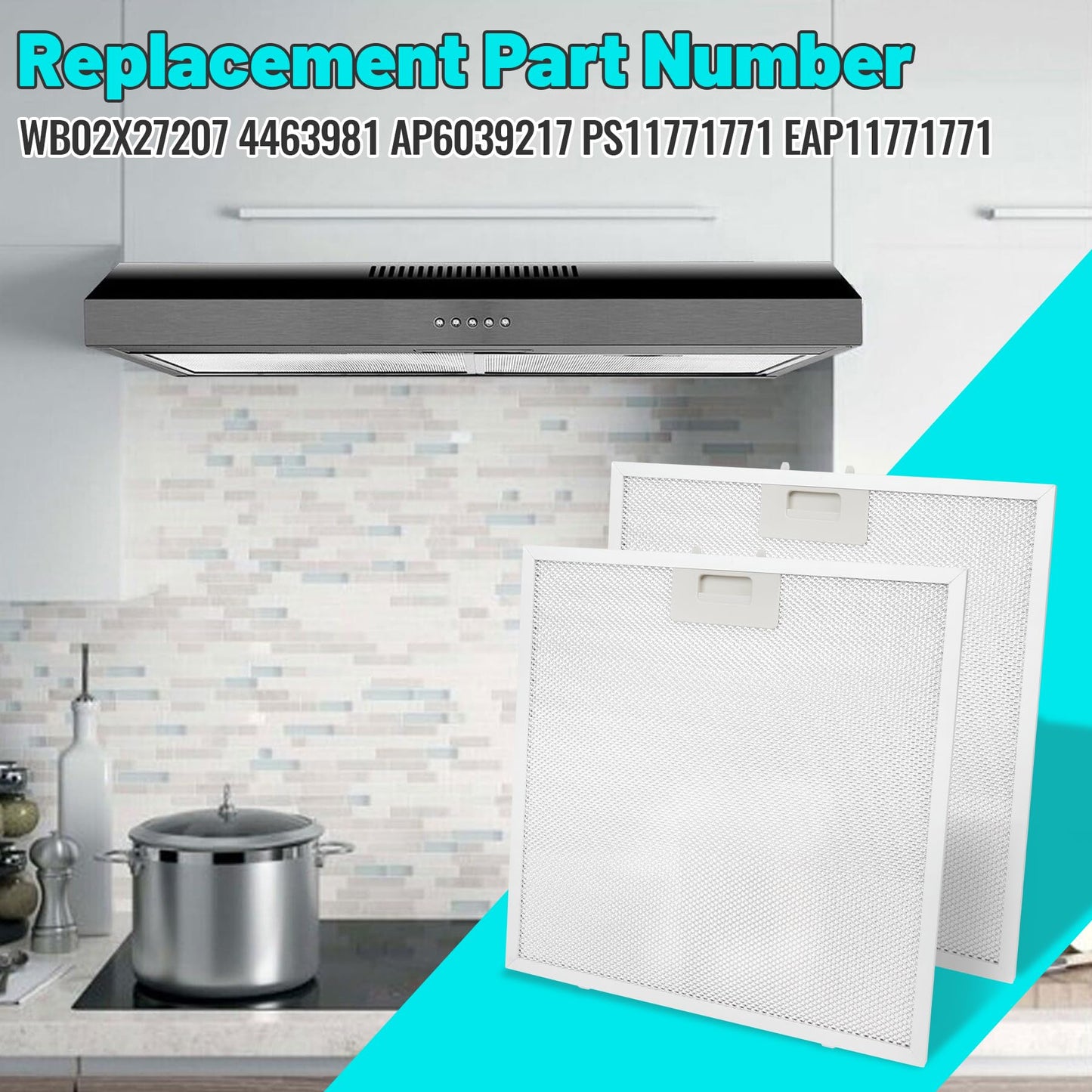 HAFANKA 2 PCS WB02X27207 Range Vent Hood Grease Filter Replacement for GE Model JVX5300BJ1TS JVX5300EJ2ES JVX5305DJ2WW, Replaces 4463981 AP6039217 PS11771771 EAP11771771, 13.75"L × 13.75"W × 0.35"Th