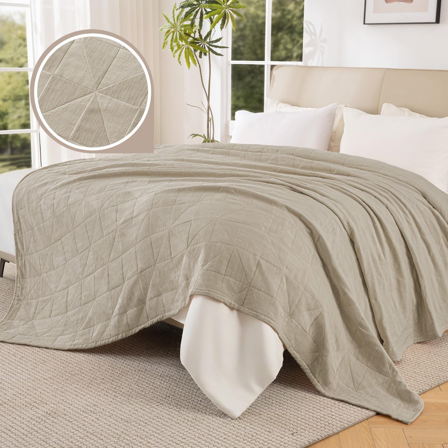 Exclusivo Mezcla 100% Cotton Muslin Blanket for Bed, Queen Size 4-Layer Moisture-Wicking and Breathable Ultra Soft Gauze Blanket for Spring Summer, 90"x90", Khaki