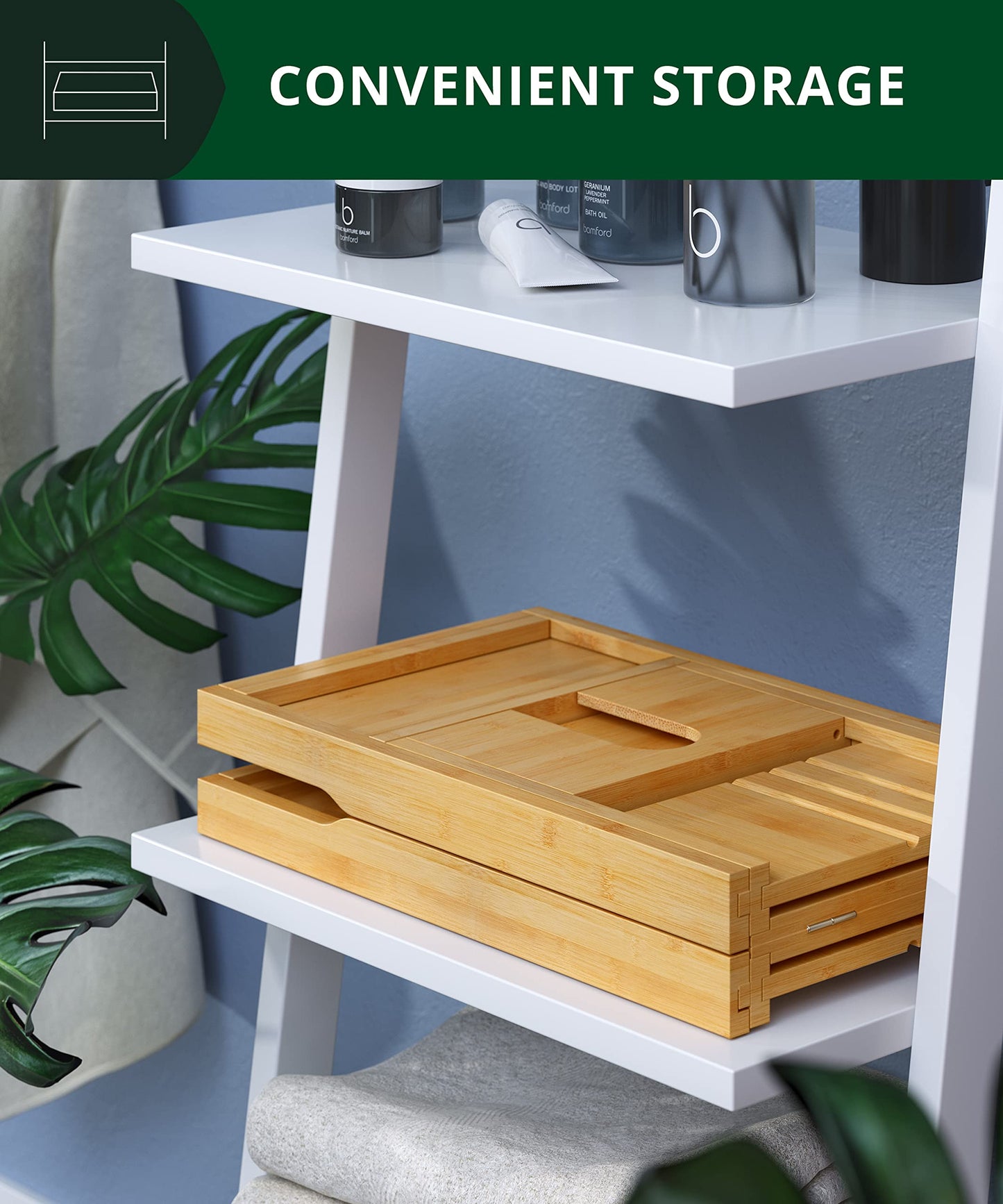 ROYAL CRAFT WOOD Premium Foldable Bathtub Tray Caddy - Wood Bath Tray for Tub, Bamboo Shelf, Expandable Bath Table Trays, Bathtub & Bathroom Accessories for New Home & Mothers, Birthday Gifts for Mom