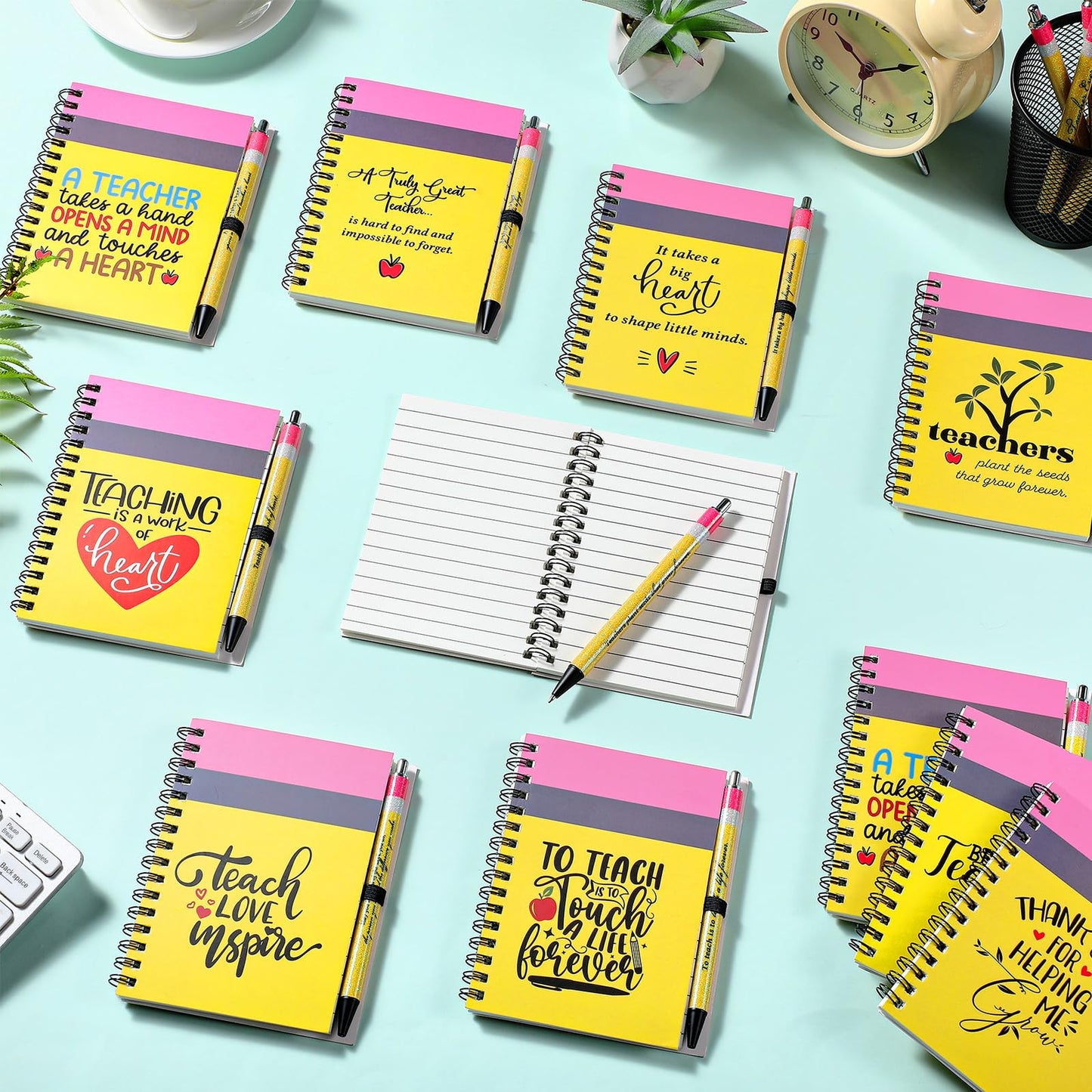 Resurhang 20 Sets Teacher Appreciation Graduation Gifts Bulk, Spiral Notebooks with Glitter Pens, End of Year Teacher Gifts from Student Thank You Gift for Classroom Party Favor, Back to School