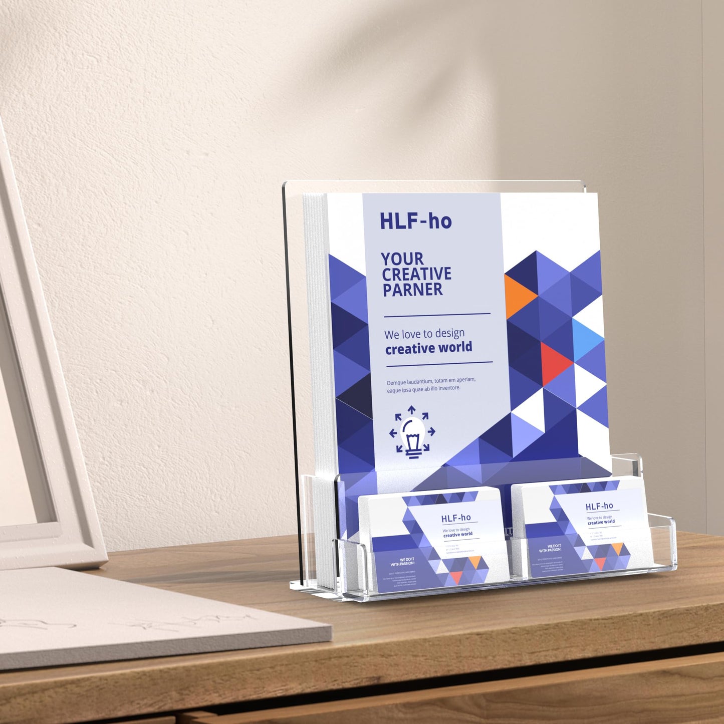 HLF-ho Brochure Holder 8.5x11 Inch Acrylic Literature Holders Clear Flyer Display Stand with Business Card Slot Pamphlet Holder Multi Purpose Organizer for Office, Lobby, Hotels, Trade Shows, 4 Pack