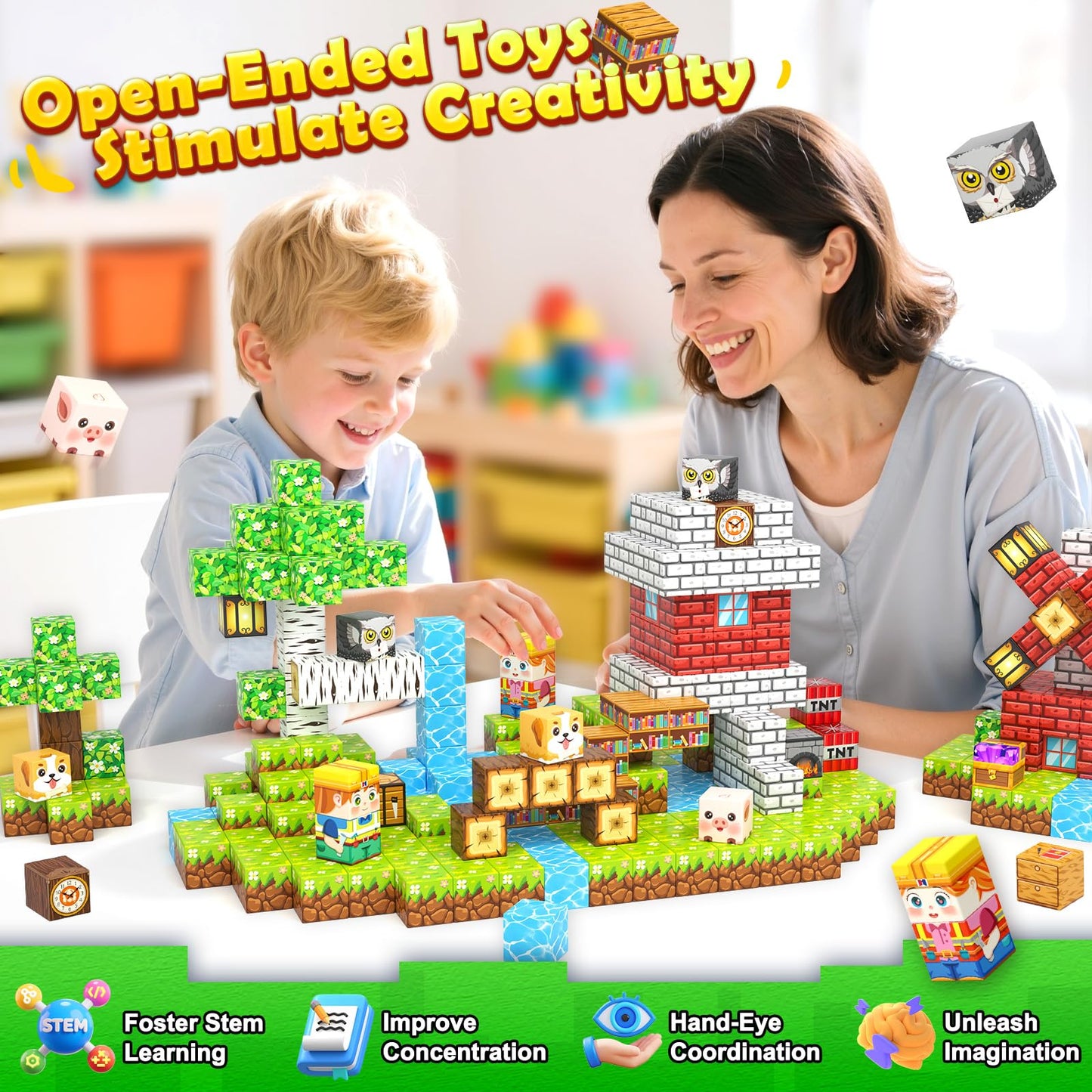 Magnetic Blocks - Mine Magnet World Building Toys for Kids Ages 5-7 6-8 8-12, STEM Magnetic Building Blocks Kids Sensory Toys Games, Present for 3+ Year Old Boys and Girls