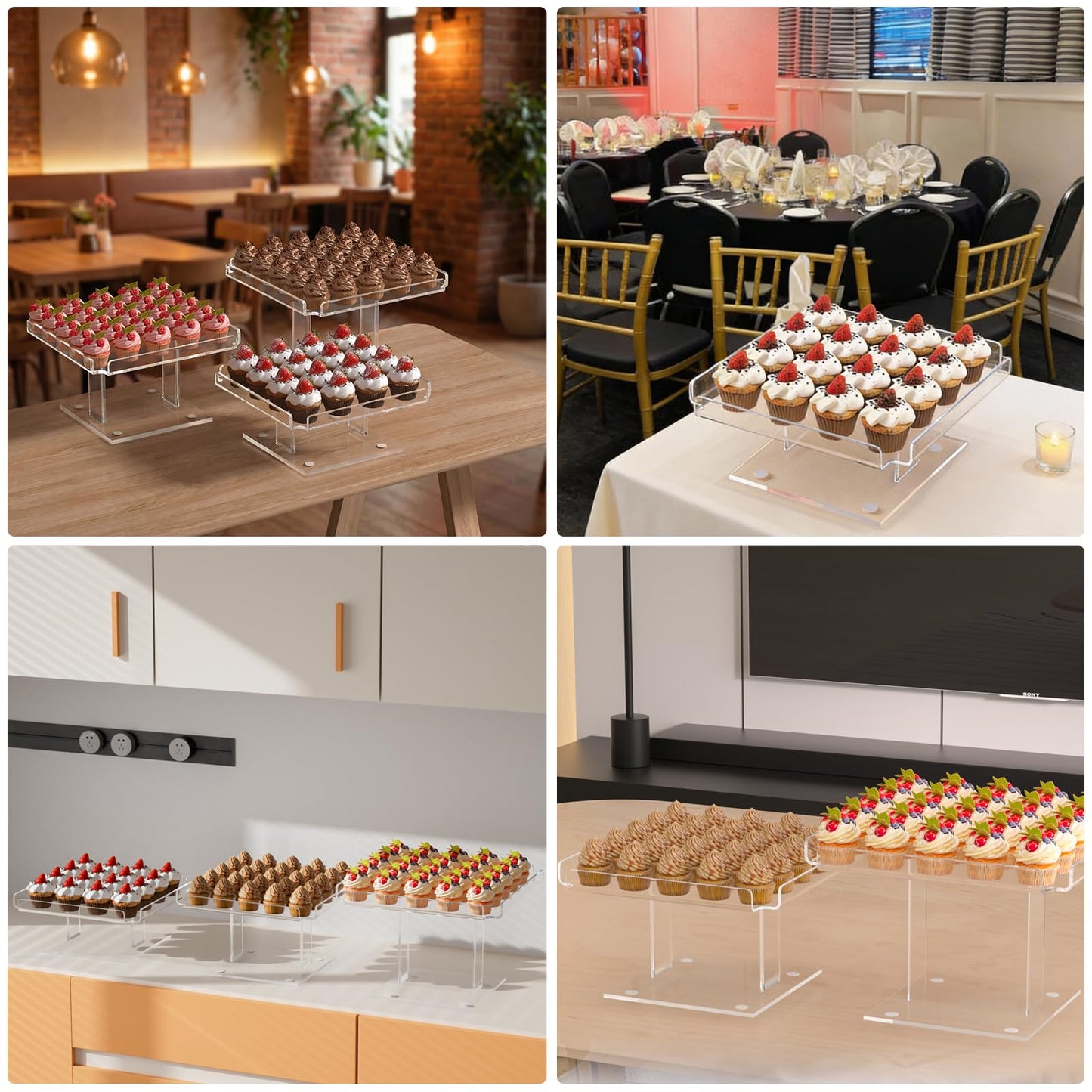 HEKORE 3 Pieces Acrylic Cupcakes Stand – 12 Inch Dessert Table Display Set Wedding & Event Display for Macarons, Pastries – Commercial-Grade Buffet Riser (Holds 54+ Cupcakes)