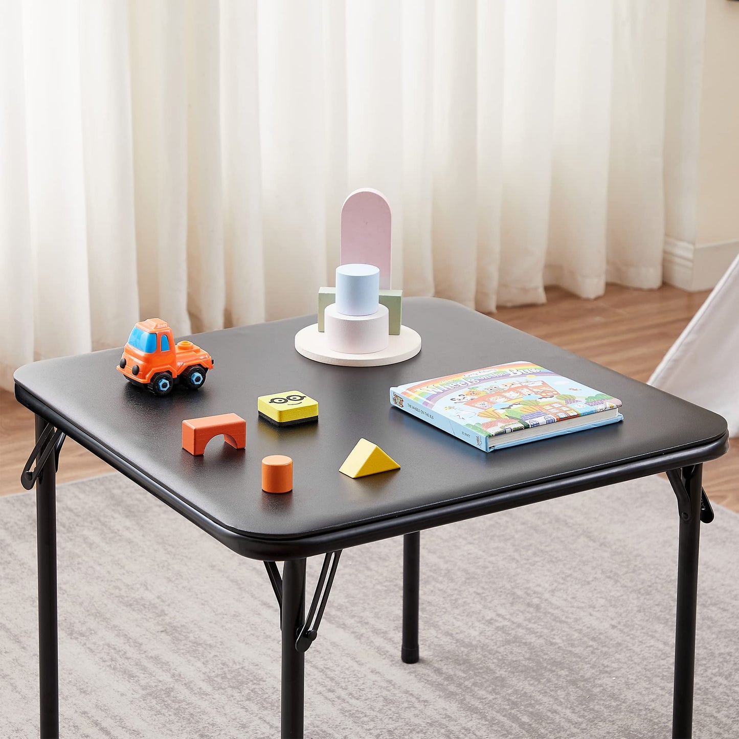 VECELO 24'' Kids Folding Activity Card Table, with Soft Padded Tabletop, 1 Piece, Matte Black