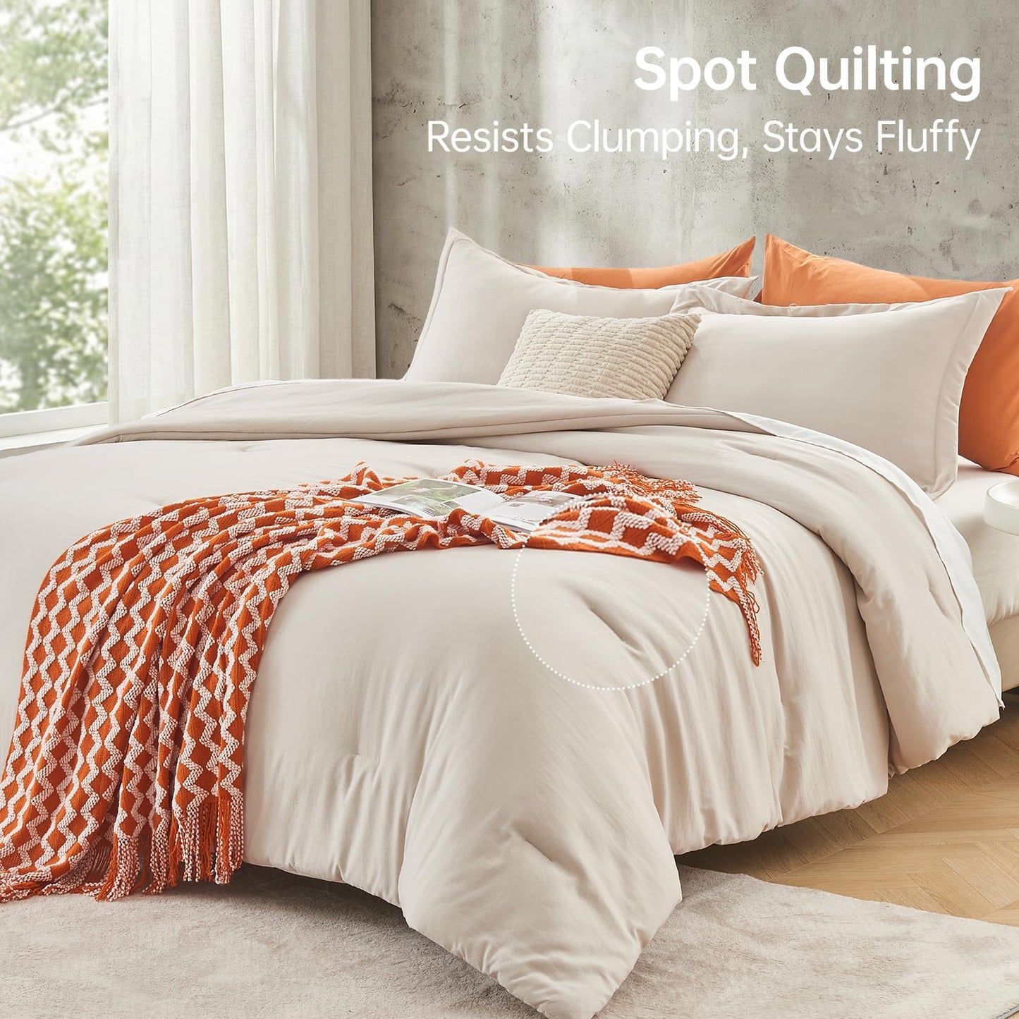 MUXHOMO Beige Oversized King Comforter Sets, All Season Ultra Soft Down Alternative Bedding - 3 Piece Lightweight Bed Set Includes 1 Comforter (120"x98") and 2 Pillow Shams (20"x36")