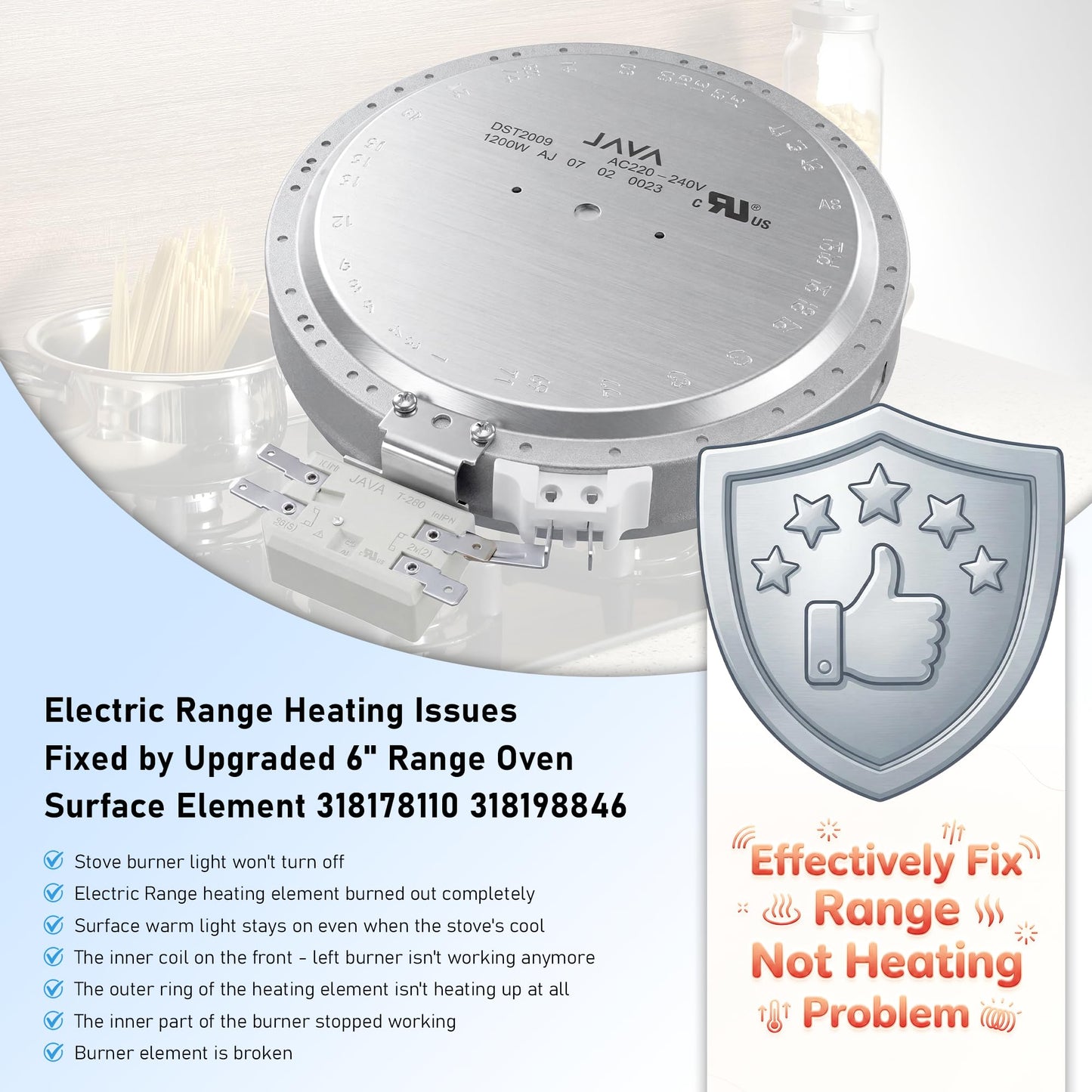 Upgraded 6" Radiant Surface Element fit for Frigidaire Electrolux 318178110 316010205 318198830 fit for LG MEE62385001 fit for Samsung DG47-00060A fit for Whirlpool WP8273994 W11171119 1 Pack Vypart