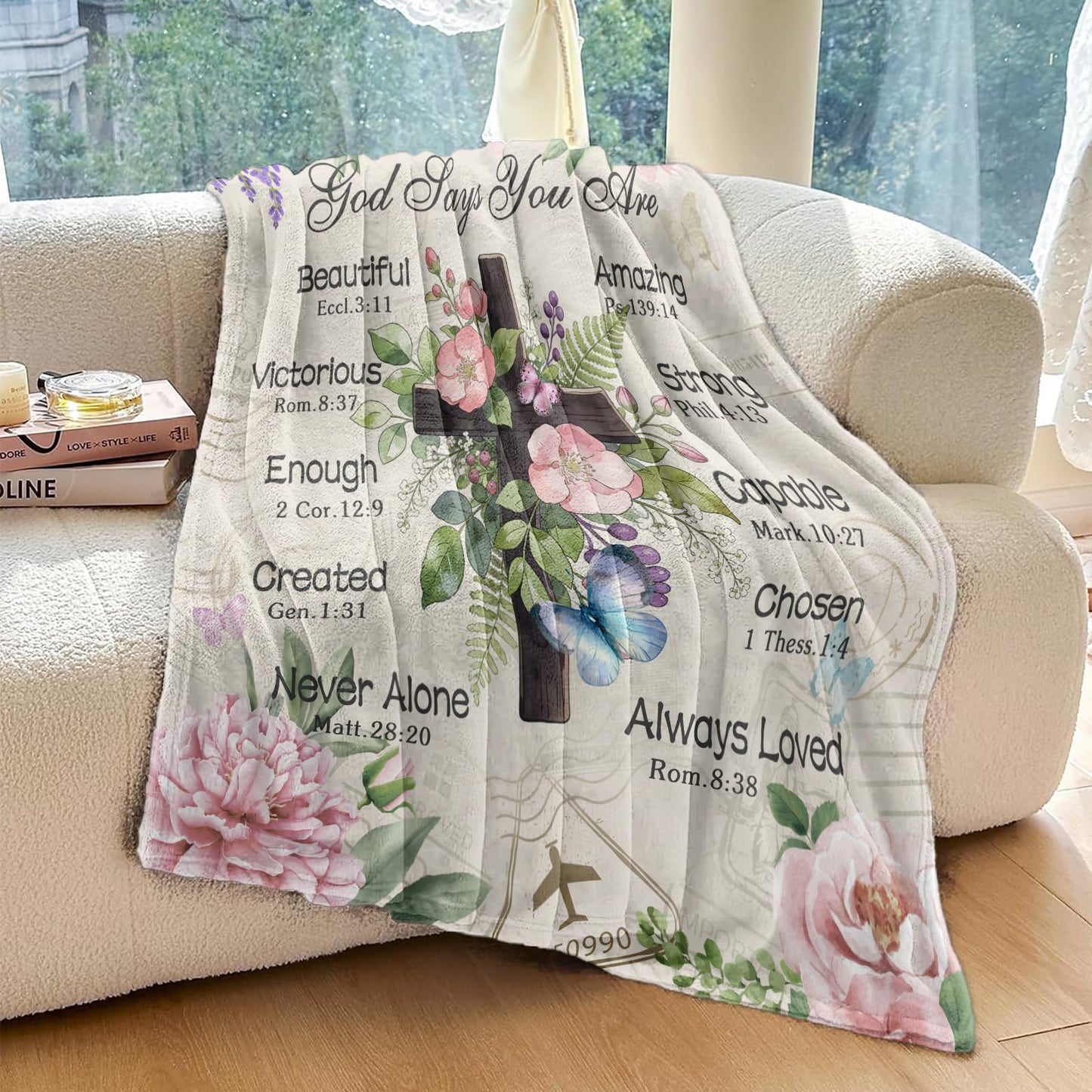 Psspotgj Christian Gifts for Women, Christian Blanket 60"x50", Christian Gift with Flowers, Birthday Gifts for Women, Religious Gifts for Daughter, Mom Sister, Friends Inspirational Throw Blankets