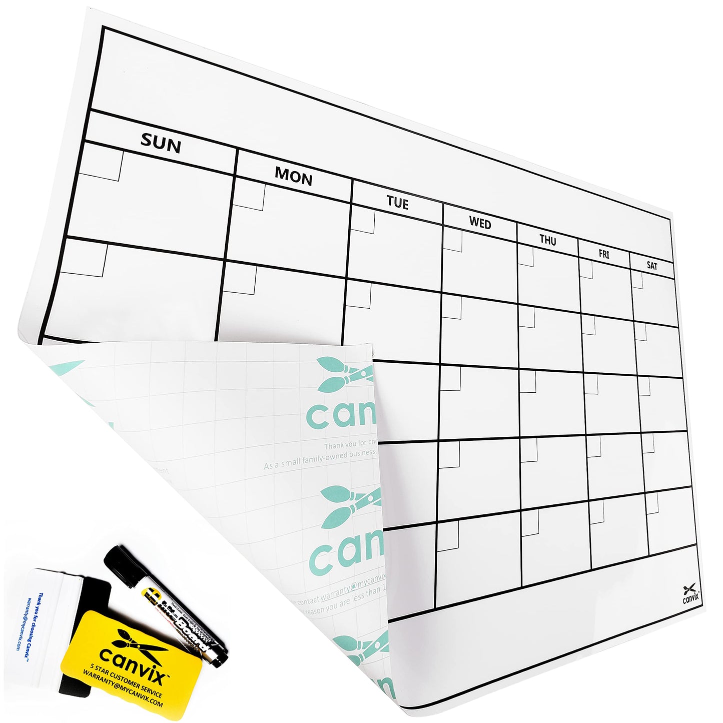 Dry Erase Whiteboard Wall Calendar Decal Sticker – 36 x 24 Inch Large Self-Adhesive, Removable, Residue Free Contact Paper for Home and Office – Marker & Eraser Included