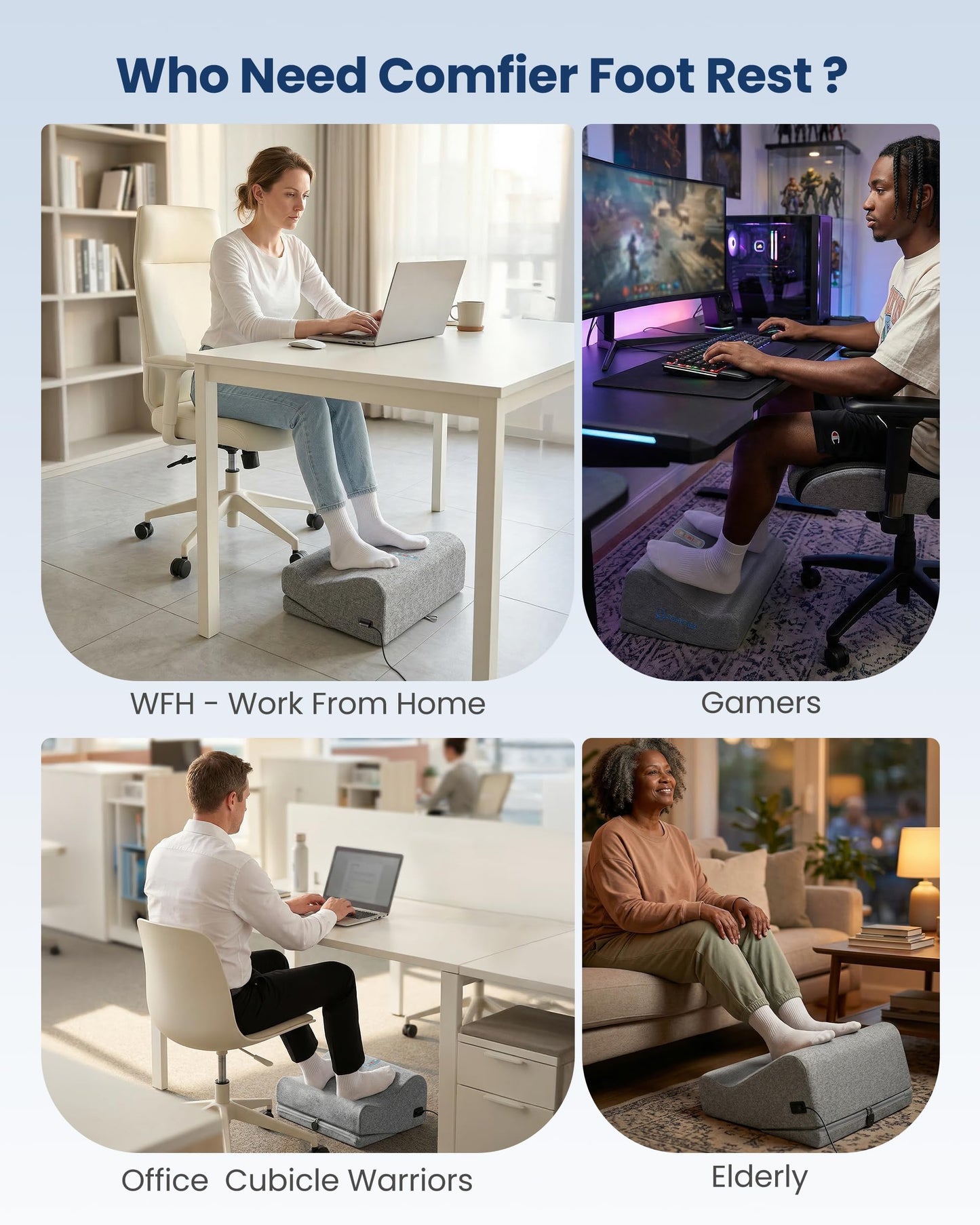 Comfier [2026] Under Desk Foot Rest at Work with Graphene Fast Heat Cloth,Ergonomic Heated Foot Stand, 2 Heights & 3 heat & 3 Vibration,Heel Support for Back,Leg Pain Relief,Office Home,Gift Men,Women