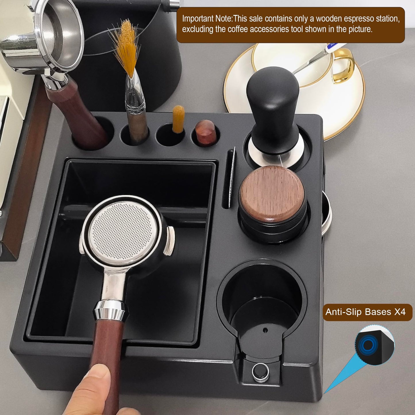 Espresso Tamping Station And Knock Box,ALL in 1 Espresso Organizer Station,Multifunctional Tamper Station Fit for 51/54/ 58mm Espresso Accessories,Removable Knock Box Espresso Station (Black, 51-58mm)