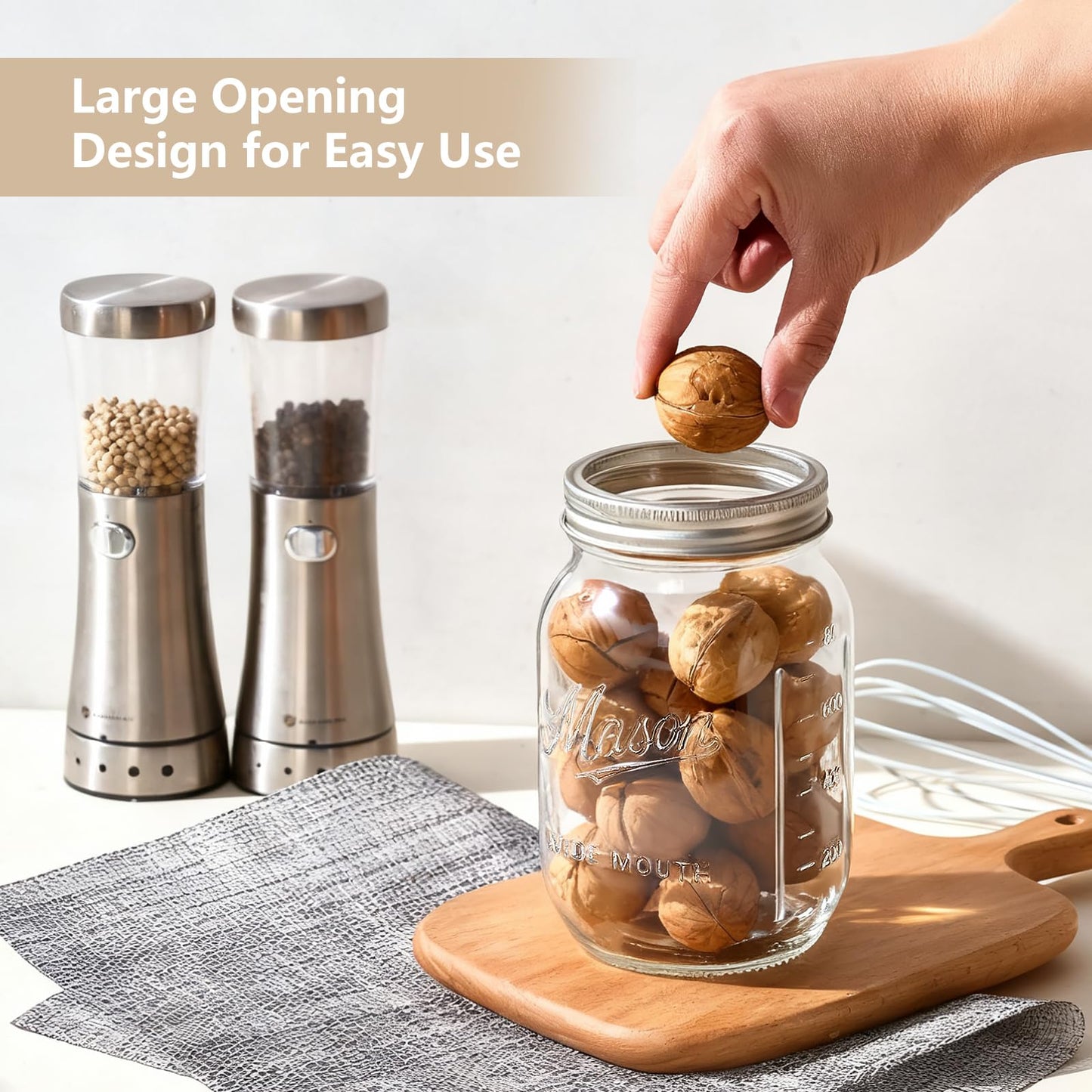 Dralaw Mason Jars 32 oz,6 Pack Large Wide Mouth Mason Jar with Airtight Lids and Bands|Quart Glass Canning Jars for Pickling, Fermenting and Food Storage Microwave&Dishwasher Safe