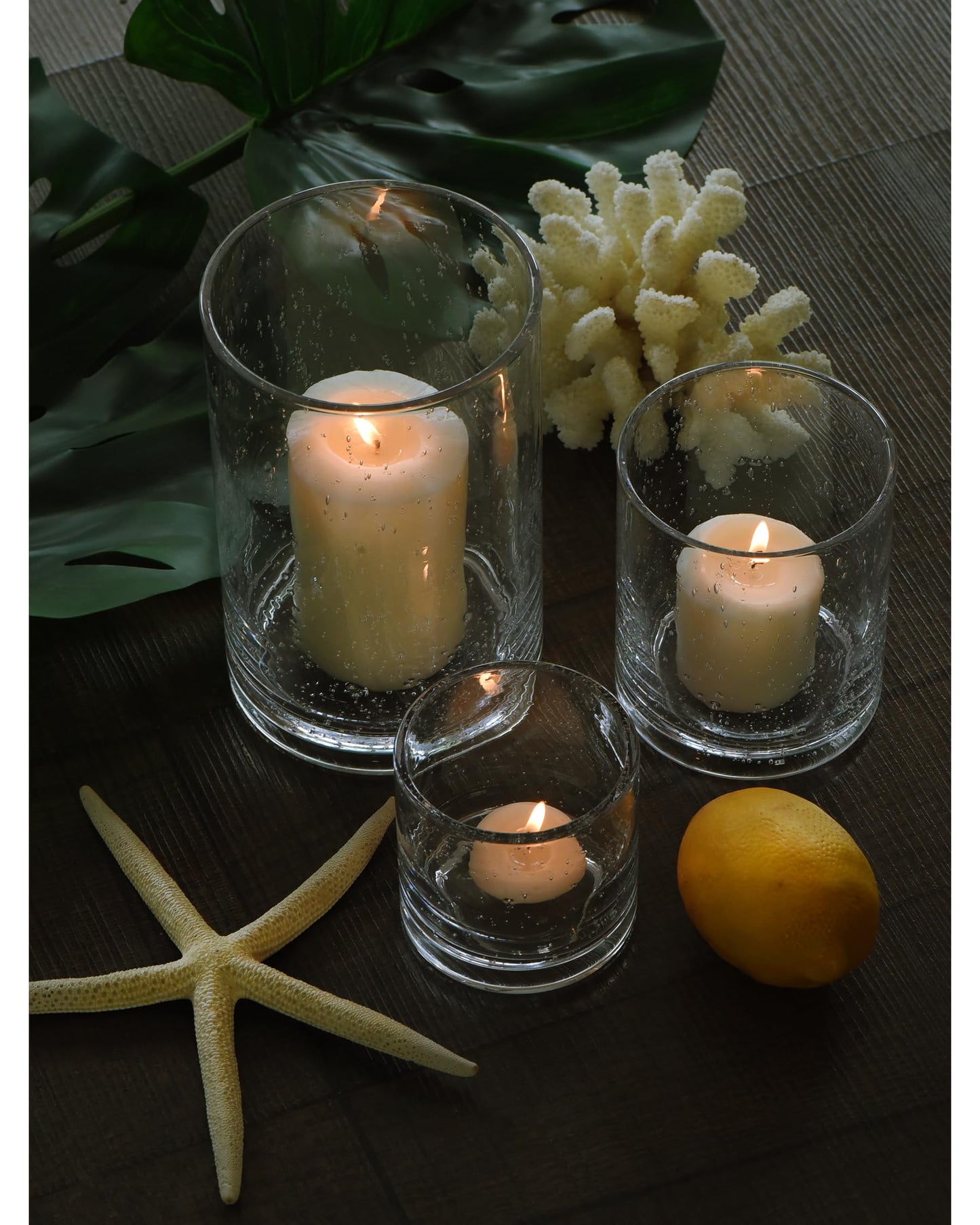 ARIAMOTION Glass Candle Holders Set, Hurricane Vase Centerpieces for Pillar Votive Flower,Clear Seeded Bubbles Cylinder Bulk, Mother's Day Birthday Gift,3 Sizes 8 Inch 5 Inch 3.5 Inch Height