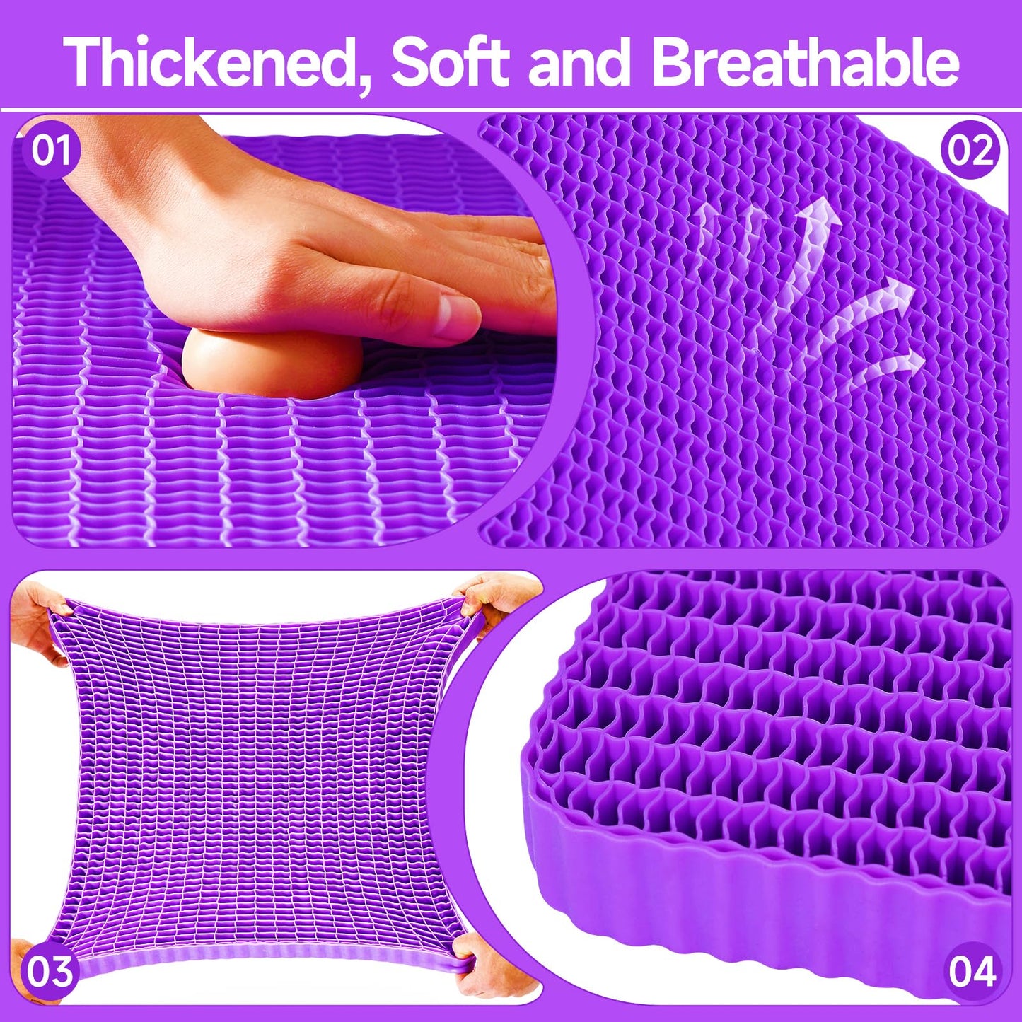 Innovative Gel Seat Cushion for Long Sitting, Breathable Grid Seat Cushion, Soft Cooling Support Chair Cushion for Office Chair, Wheelchair, Car, Gel Cushion for Back, Sciatica,Tailbone Pain Relief.
