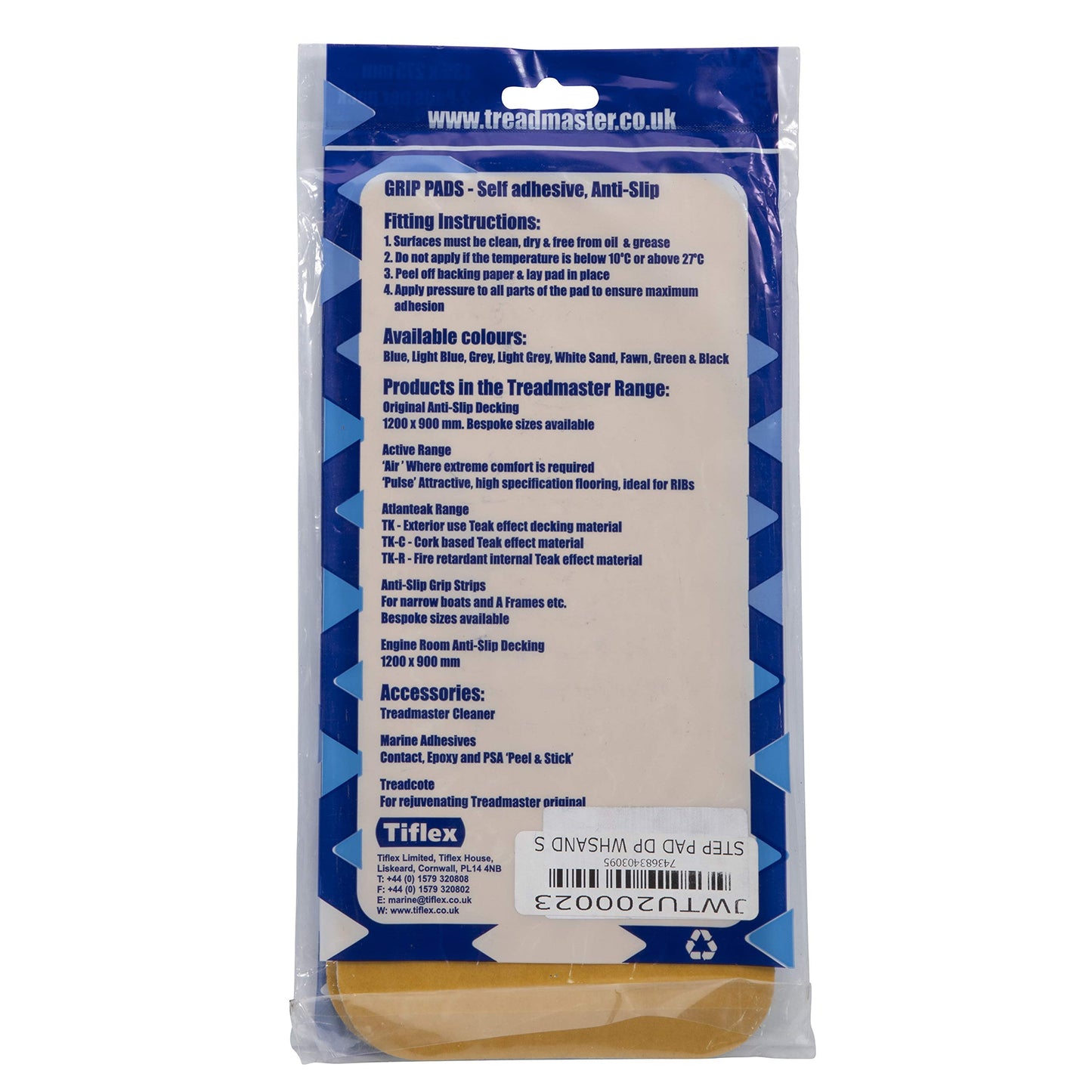 Lewmar Treadmaster Diamond Step Pad, Size 1, Measures 10-34" W x 5-1/4" D, self-Adhesive Backing, Chemical Resistant Nitrite PVC Construction, 2 Pack, White Sand - 2020212501
