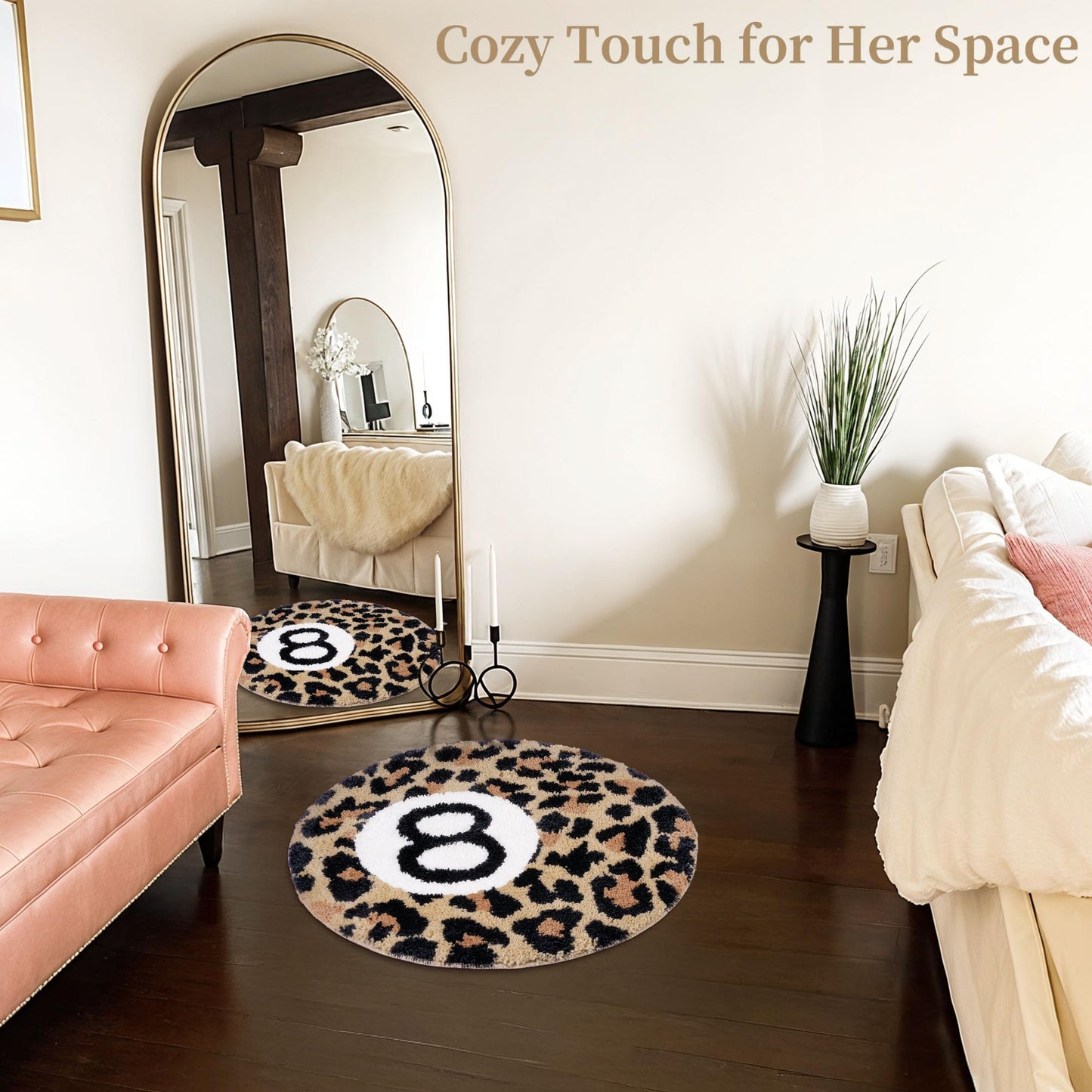 Dripykiaa Cheetah 8 Ball Rug Room Decor 24" Round Leopard Print Room Decor, Soft Plush Area Rug for Trendy Bedroom, Living Room, Dorm, Modern Aesthetic Home Accents for Women & Teens