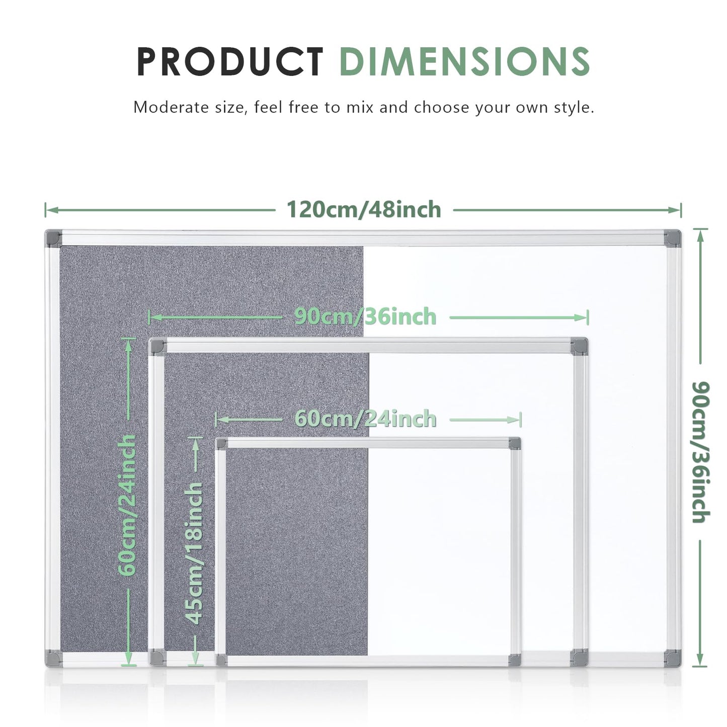 S SWANCROWN 2 in 1 Combo Board Magnetic Whiteboard & Felt Board,Dry Erase Board Bulletin Board Vision Board for Wall,Home,School,Office,24x18inches